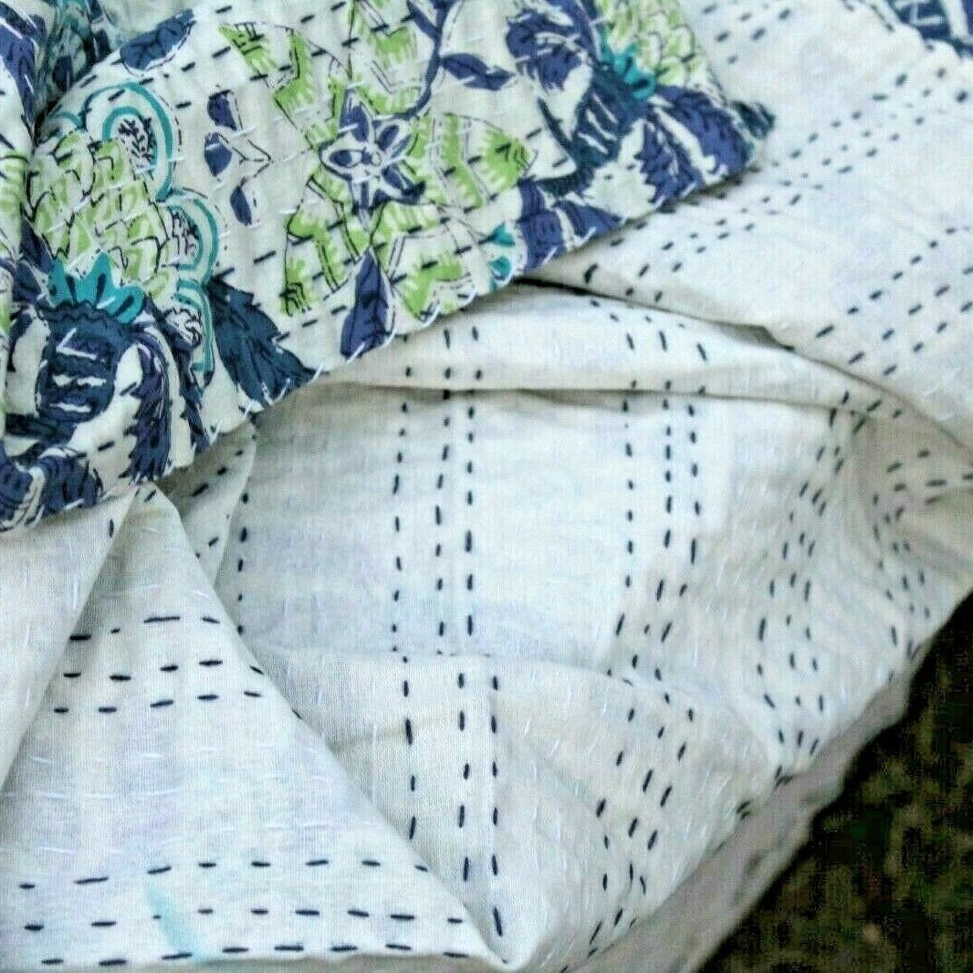 Kantha Quilt Indian Quilt Block Print Quilt Linen Connections Bedspread Bohemian Boho Cotton Throw Quilt Handmade Pink Baby Blanket