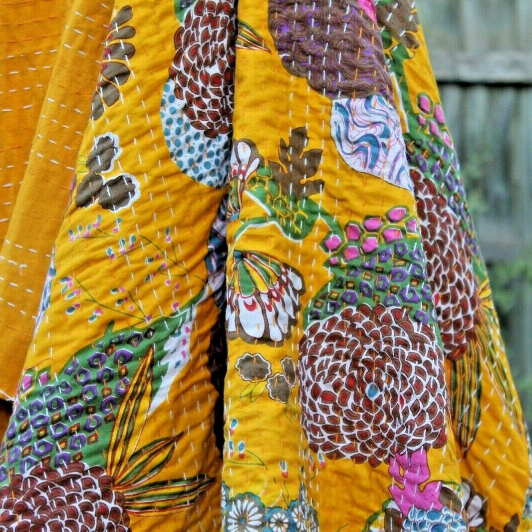 Vintage Hand Made Indian Kantha Bed Spread Blanket Throw Quilt King Size Home DecorBedroom Boho Decor