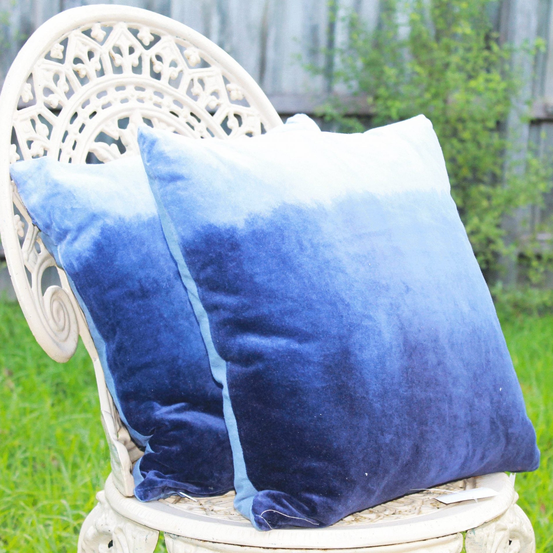 'Blue Reflections' 100% Cotton Velvet Cushion Cover