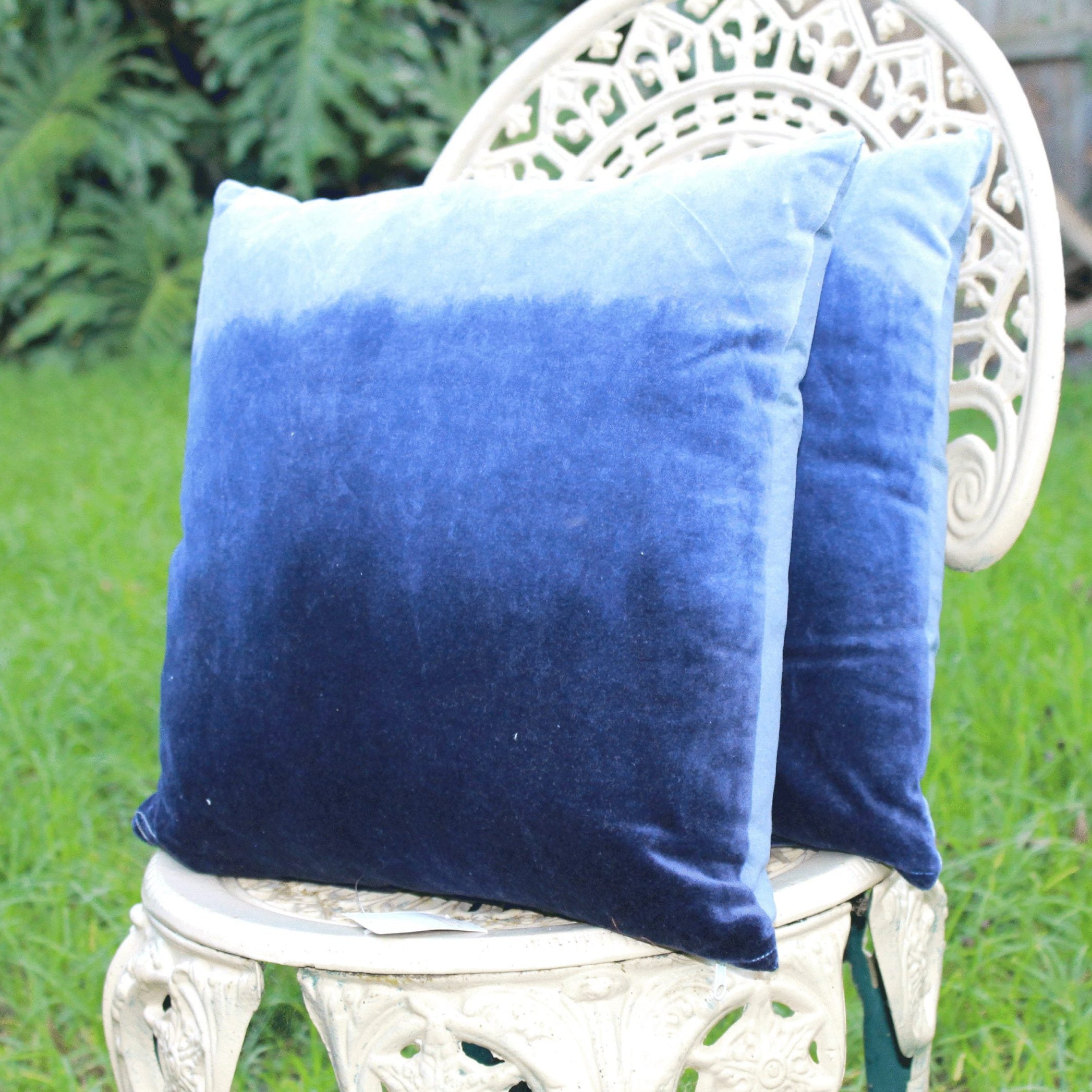 'Blue Reflections' 100% Cotton Velvet Cushion Cover