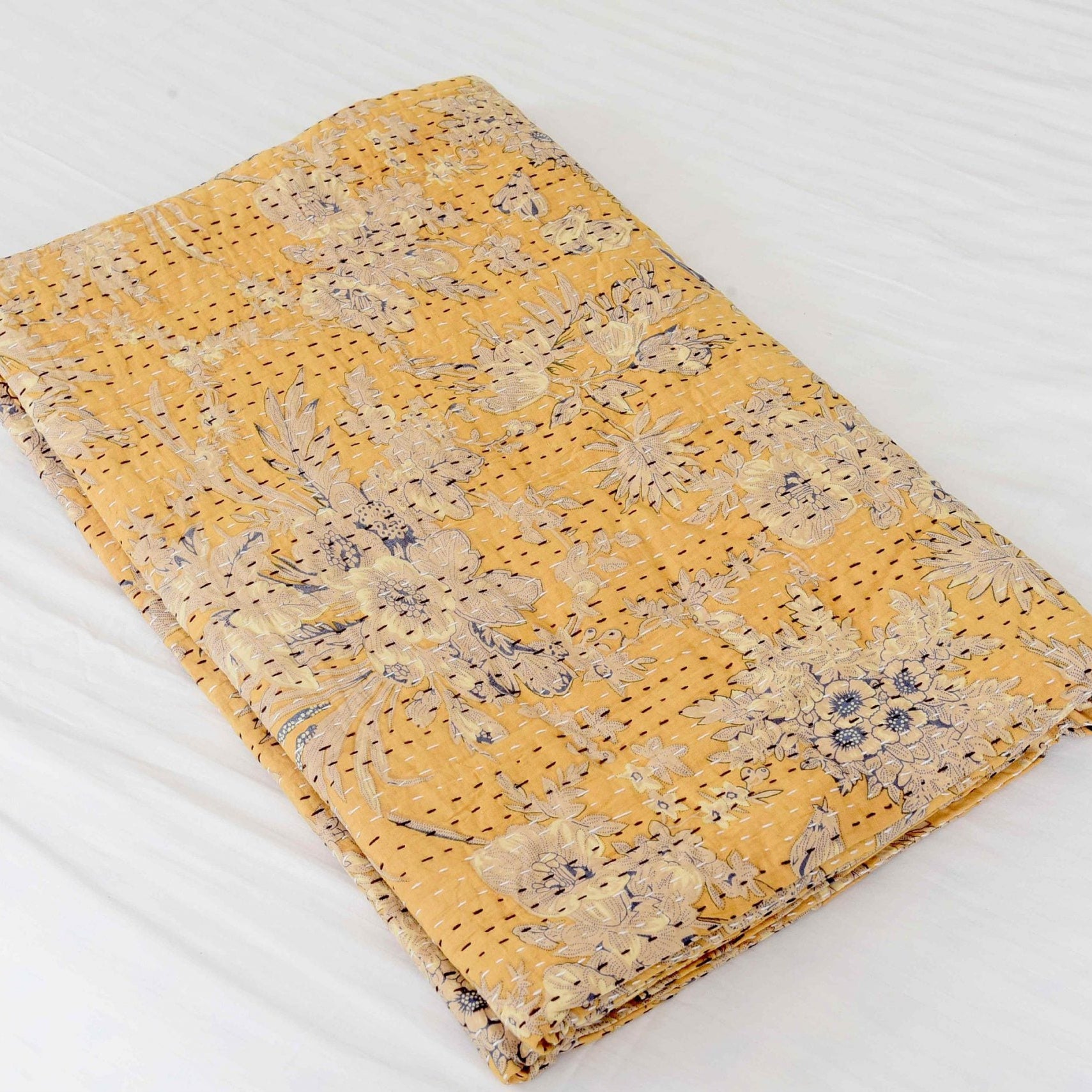 Linen Connections Kantha Quilt Indian Quilt Block Print Quilt Bedspread Bohemian Boho Cotton Throw Quilt Handmade Baby Blanket