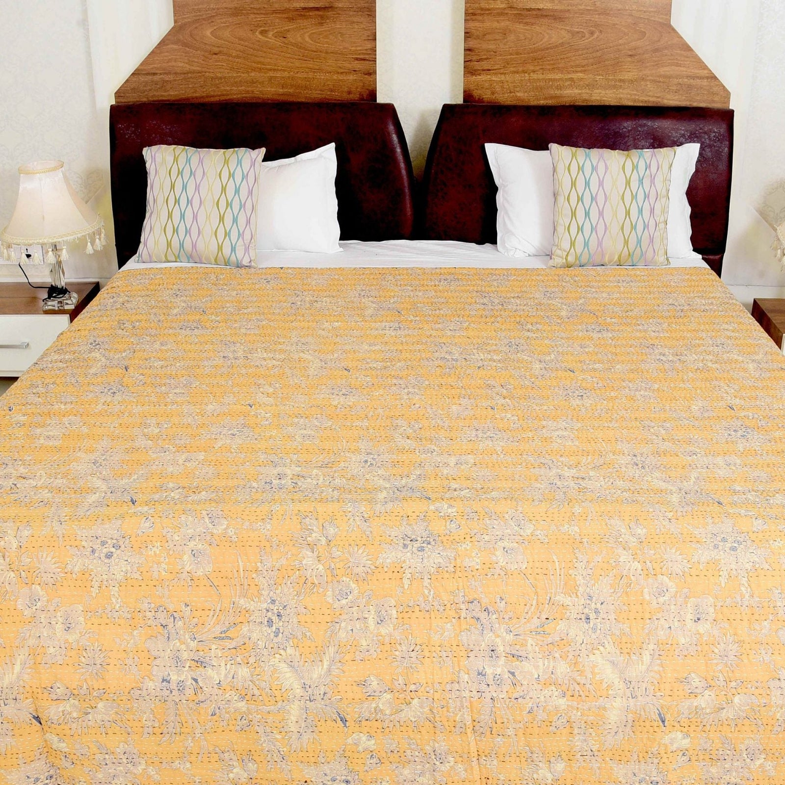 Linen Connections Handmade Indian Kantha Quilt - Pale Fiery