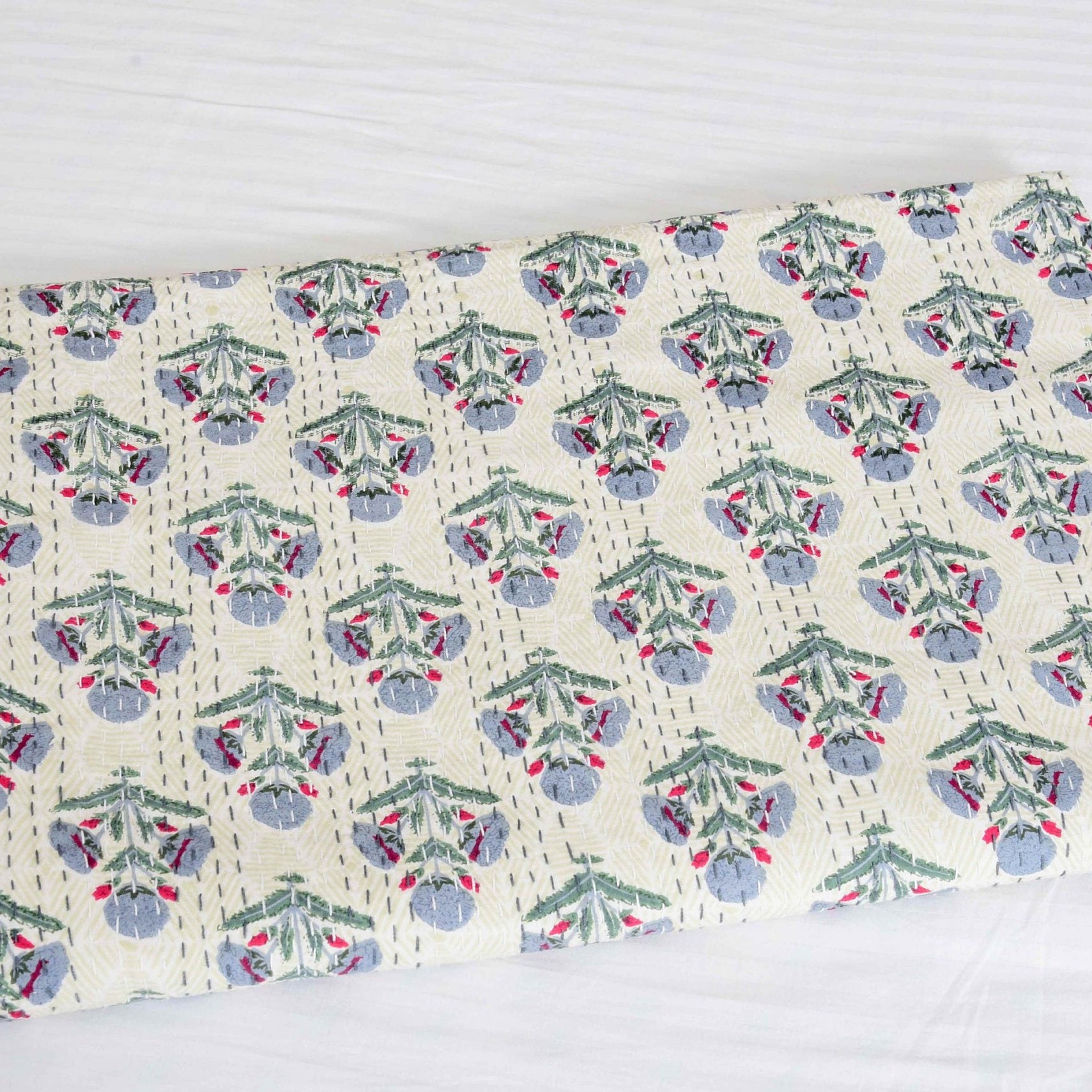 Linen Connections Kantha Quilt Indian Quilt Block Print Quilt Bedspread Bohemian Boho Cotton Throw Quilt Handmade Baby Blanket