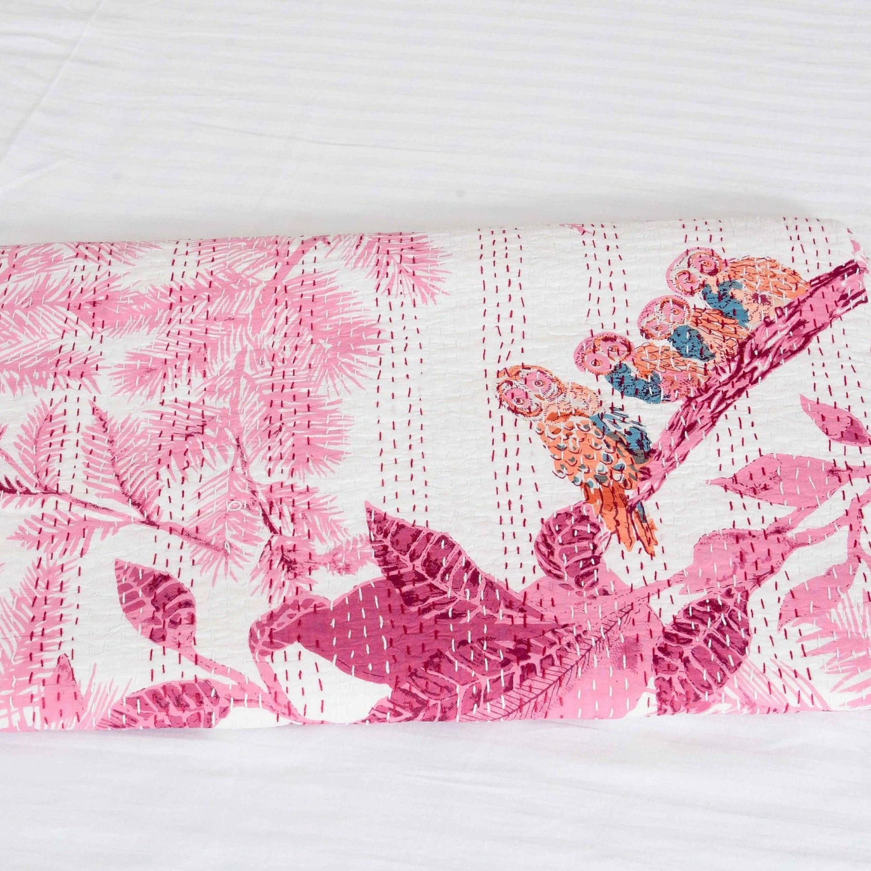 Linen Connections Kantha Quilt Indian Quilt Block Print Quilt Bedspread Bohemian Boho Cotton Throw Quilt Handmade Baby Blanket