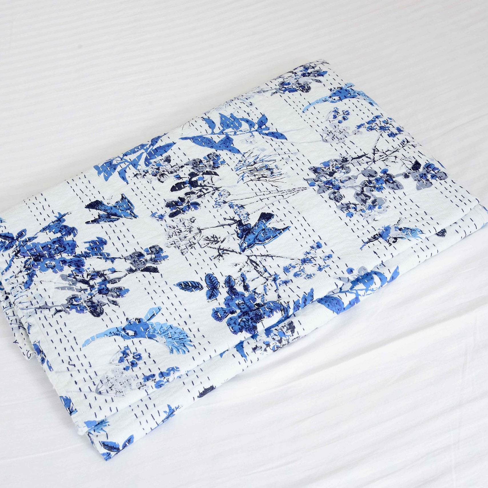 Linen Connections Kantha Quilt Indian Quilt Block Print Quilt Bedspread Bohemian Boho Cotton Throw Quilt Handmade Baby Blanket