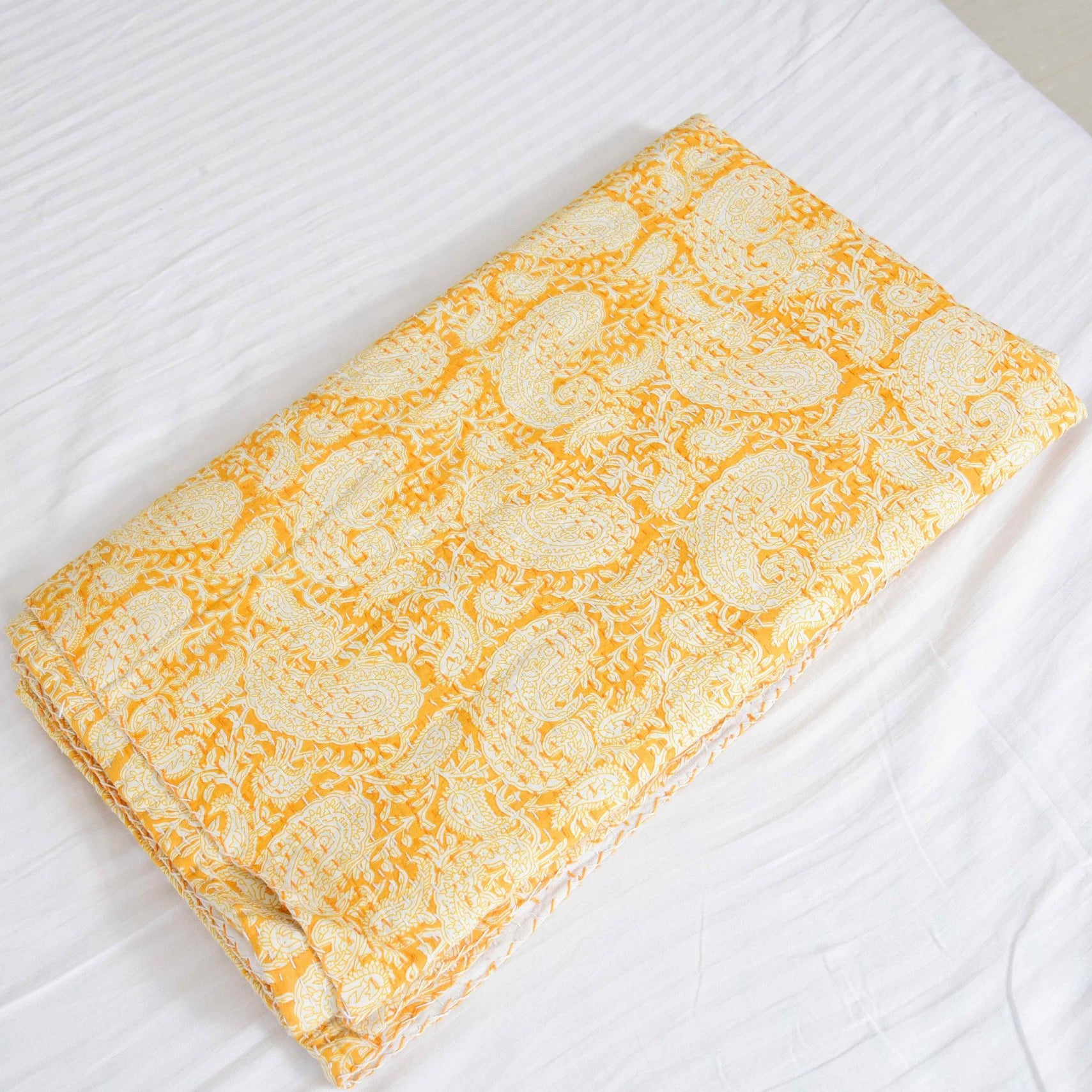 Linen Connections Kantha Quilt Indian Quilt Block Print Quilt Bedspread Bohemian Boho Cotton Throw Quilt Handmade Baby Blanket