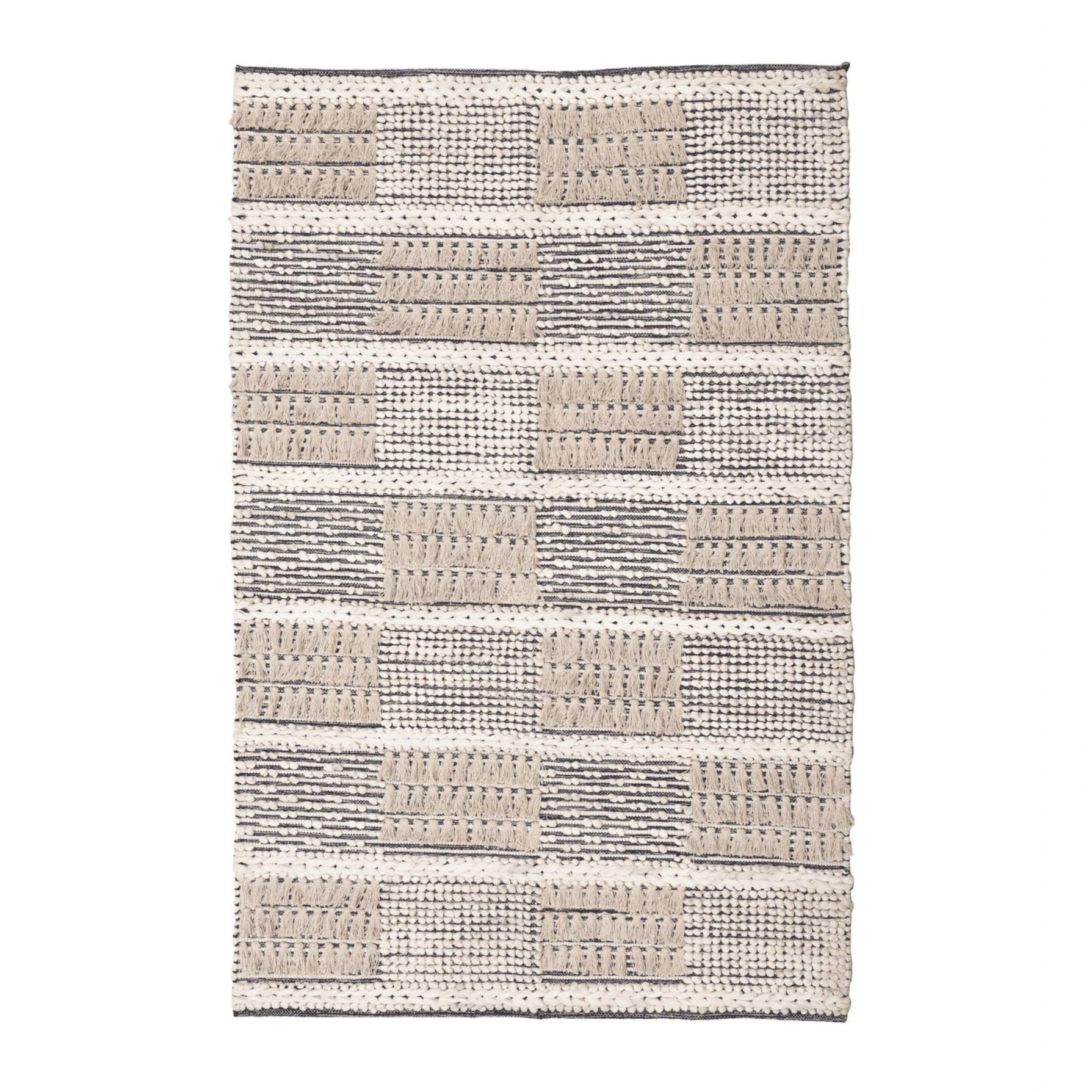 Scandinavian Handwoven Cotton Rug - Neutral Geometric Patchwork