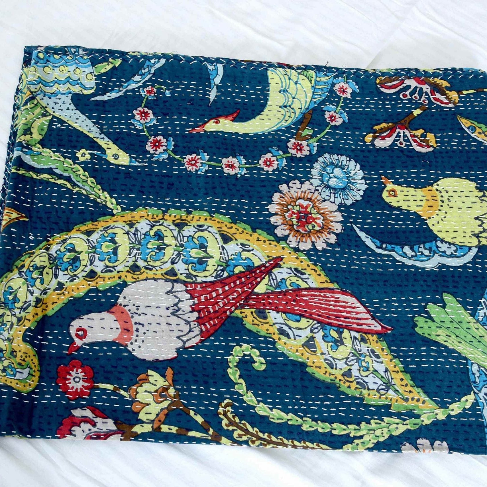Linen Connections Handmade Indian Kantha Quilt - Navy Hues