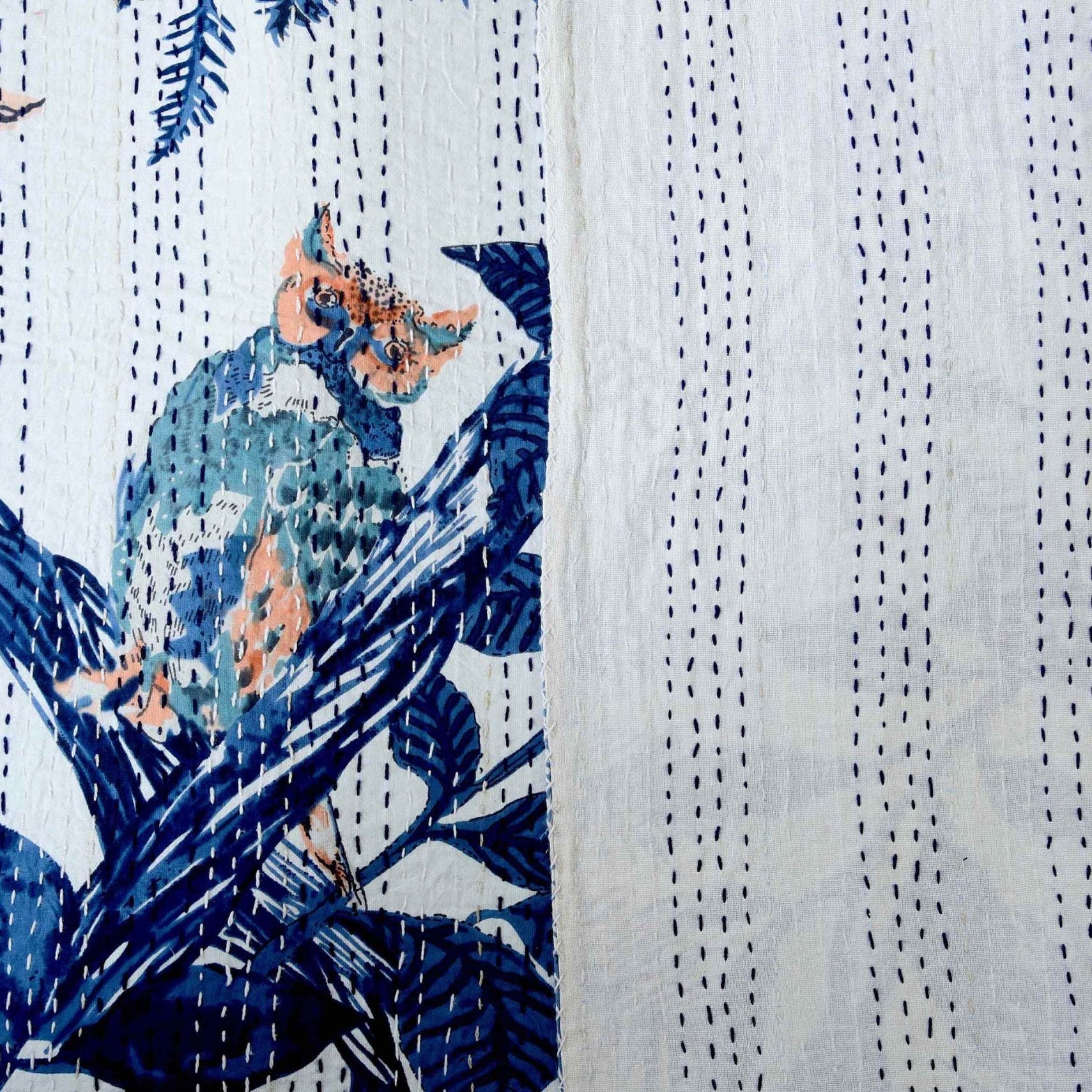 Linen Connections Handmade Indian Kantha Quilt - Azure Bird