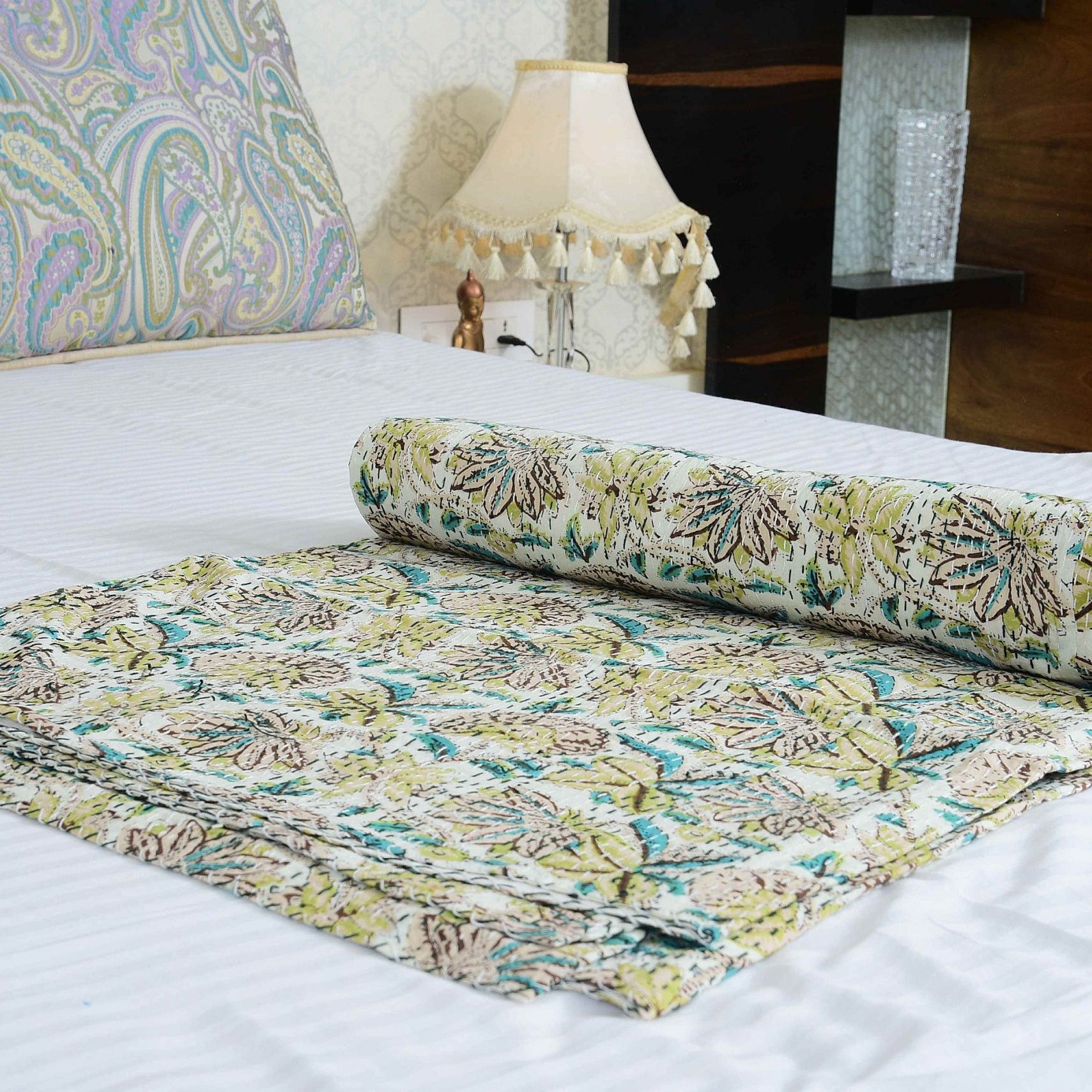 Vintage Hand Made Indian Kantha Bed Spread Blanket Throw Quilt King Size Home DecorBedroom Boho Decor