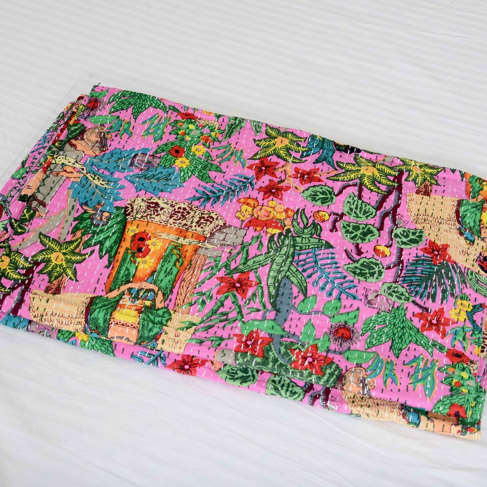 Frida Kahlo Kantha Quilt Indian Quilt Block Print Quilt Linen Connections Bedspread Bohemian Boho Cotton Throw Quilt Handmade Baby Blanket
