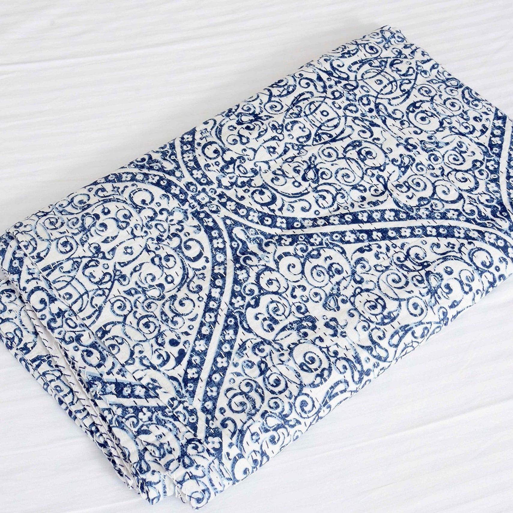 Linen Connections Kantha Quilt Indian Quilt Block Print Quilt Bedspread Bohemian Boho Cotton Throw Quilt Handmade Baby Blanket