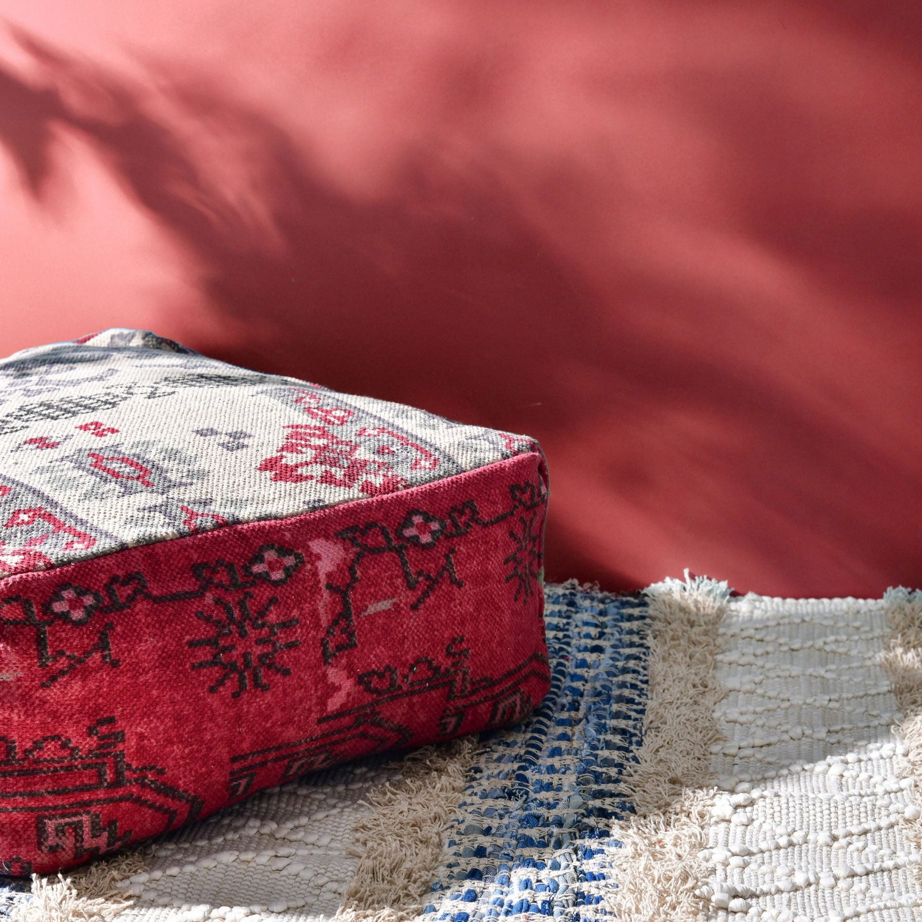 Stunning Moroccan Cushion, Handwoven kilim pouf, Beanbag, Yoga Meditation Cushion, Linen Connections,  Ottoman, Footstool, Home Decor Gift