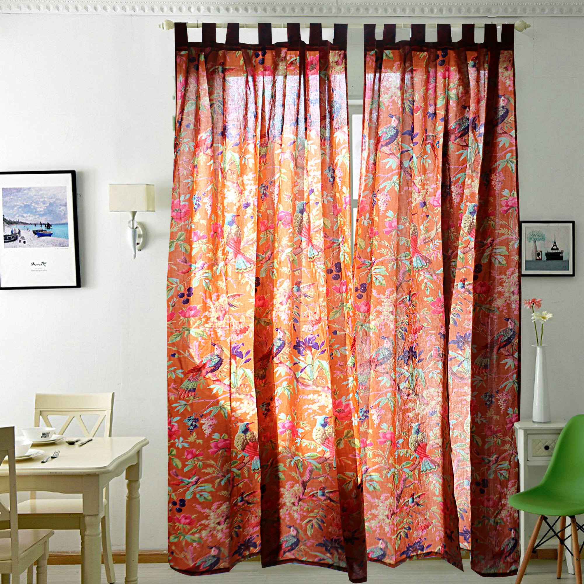 'Birds and Blooms' 100% Cotton Boho Curtains