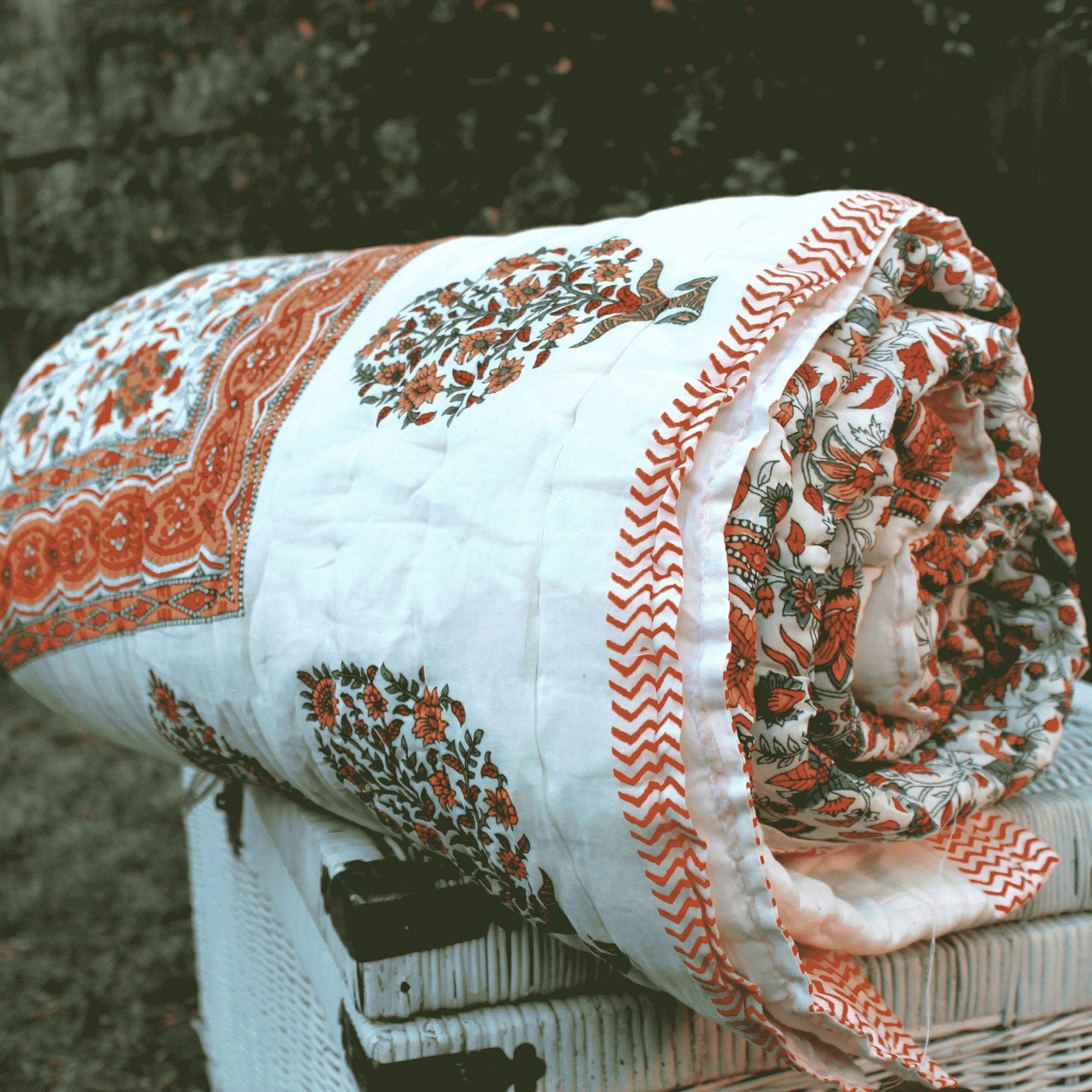 Linen Connections Vintage Handmade Kantha Floral Cotton Quilt Throw Bedspread Block Print Quilt Indian Quilt Comforter Duvet Cover Quilt