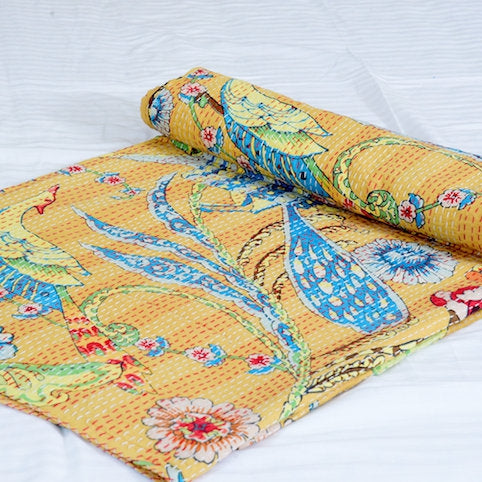 Vintage Hand Made Indian Kantha Bed Spread Blanket Throw Quilt King Size Home DecorBedroom Boho Decor