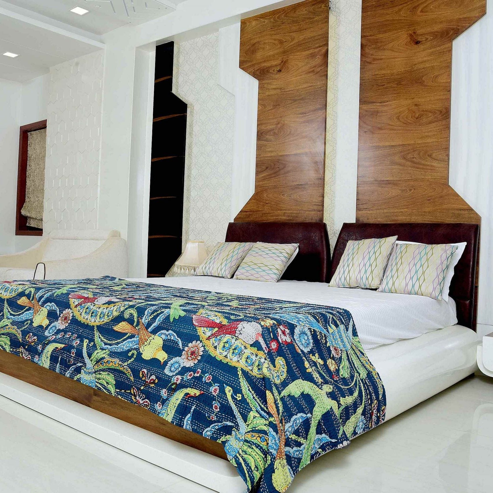 Vintage Hand Made Indian Kantha Bed Spread Blanket Throw Quilt King Size Home DecorBedroom Boho Decor