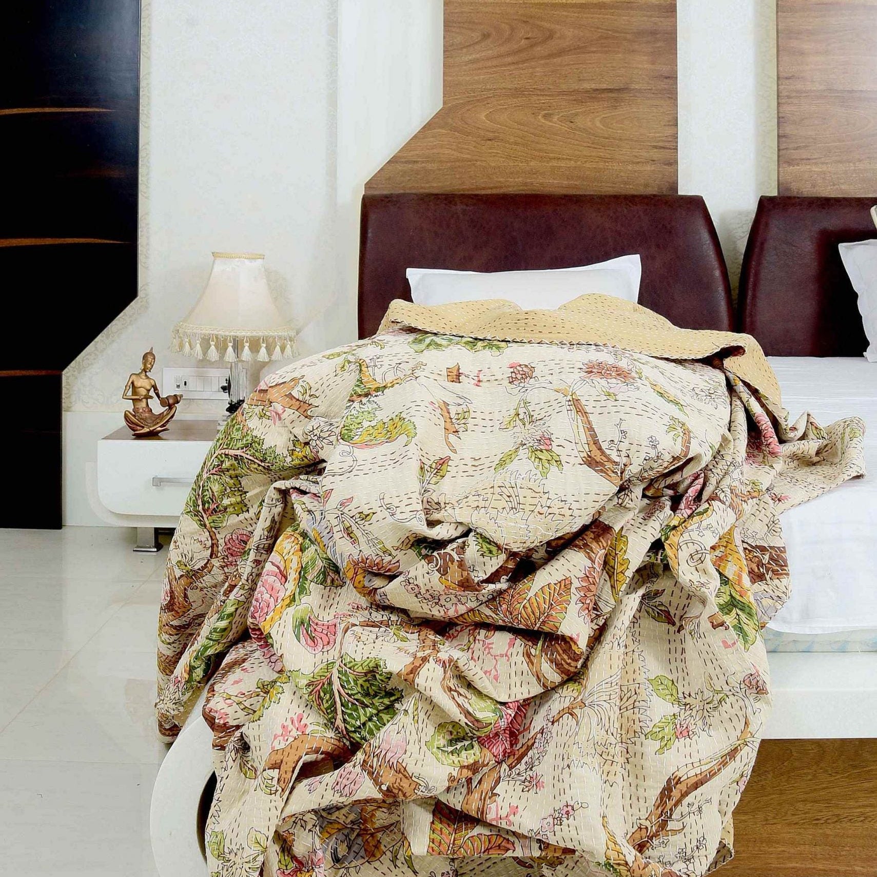 Vintage Hand Made Indian Kantha Bed Spread Blanket Throw Quilt King Size Home DecorBedroom Boho Decor