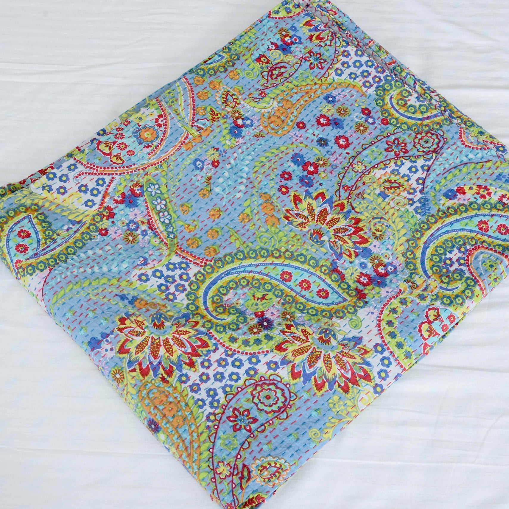 Linen Connections Handmade Indian Kantha Quilt Blanket-Gratitude Grey