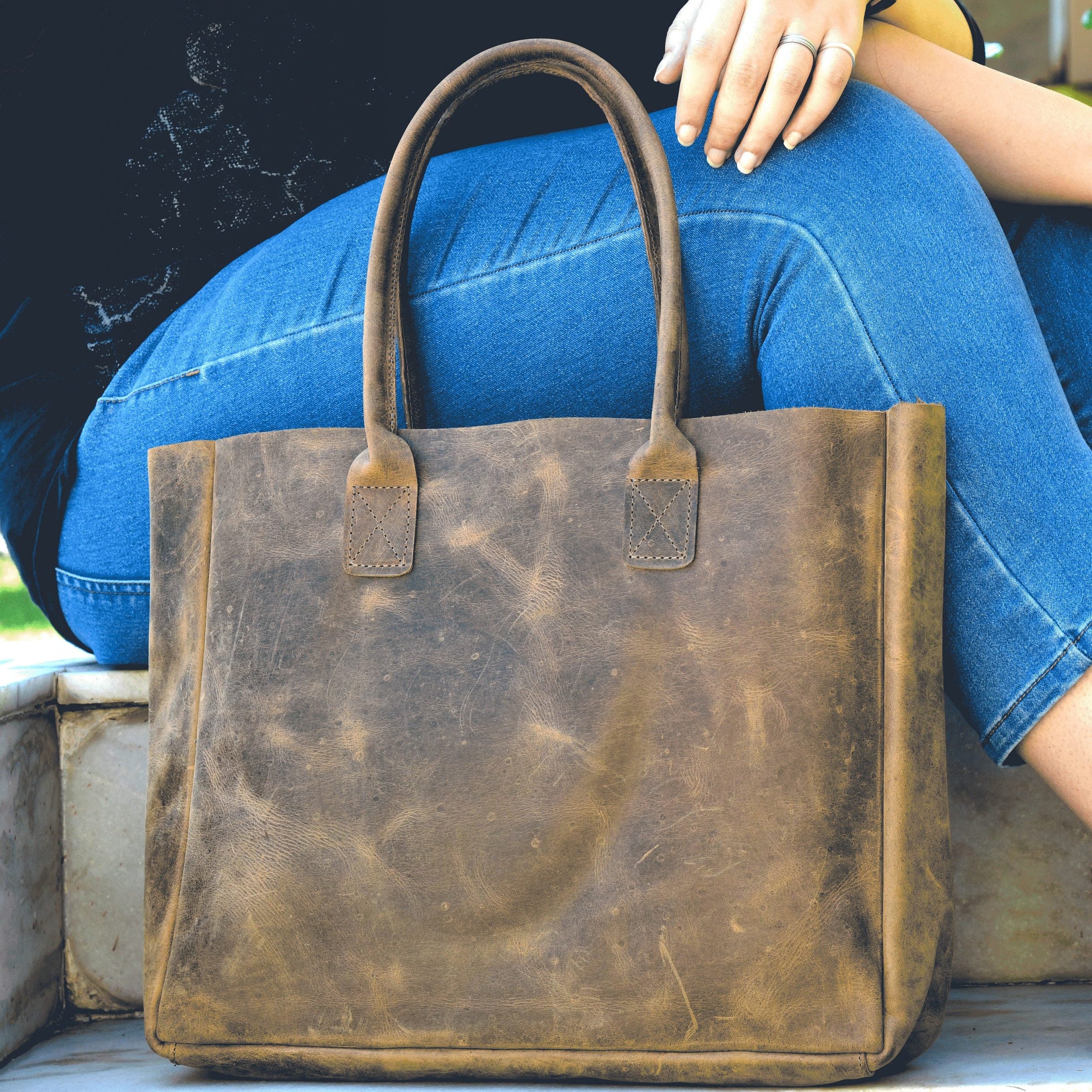 Monogrammed Elegance: Ladies' Computer Bag in Brown Leather