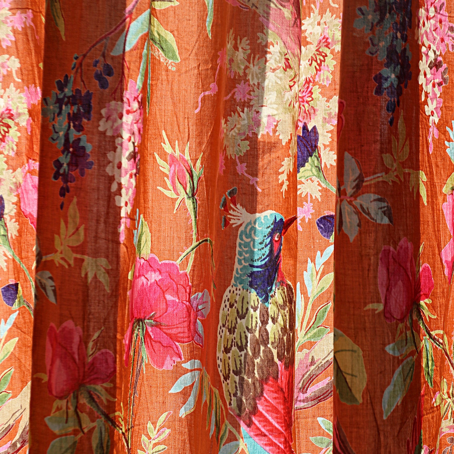 'Birds and Blooms' 100% Cotton Boho Curtains