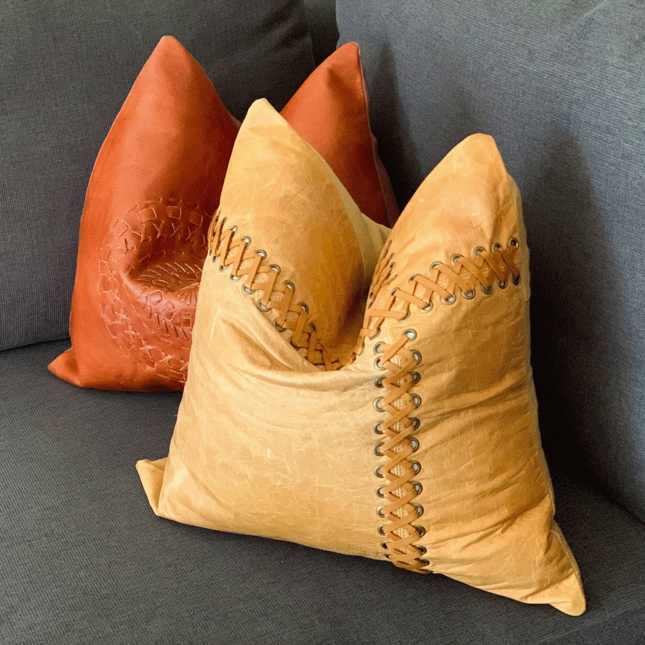 100% Tan Leather Cushion Cover - Beige Leather