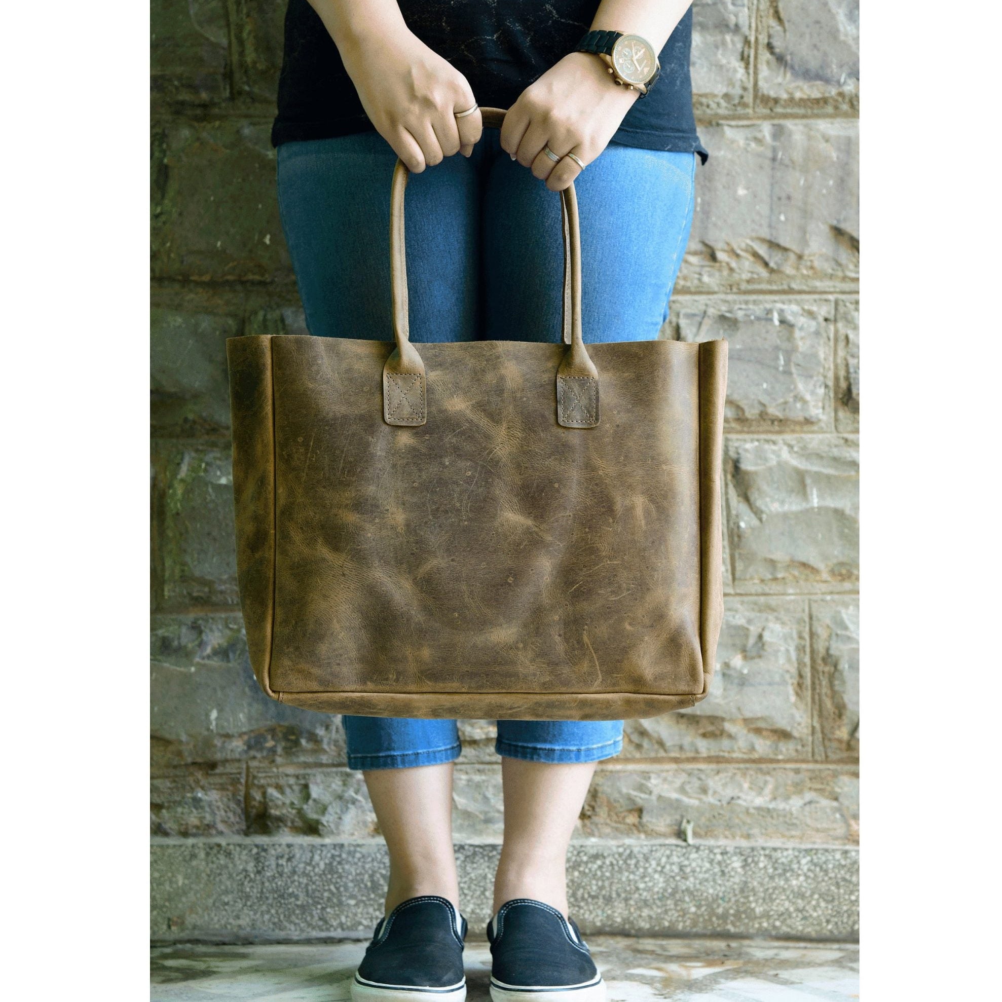 Monogrammed Elegance: Ladies' Computer Bag in Brown Leather