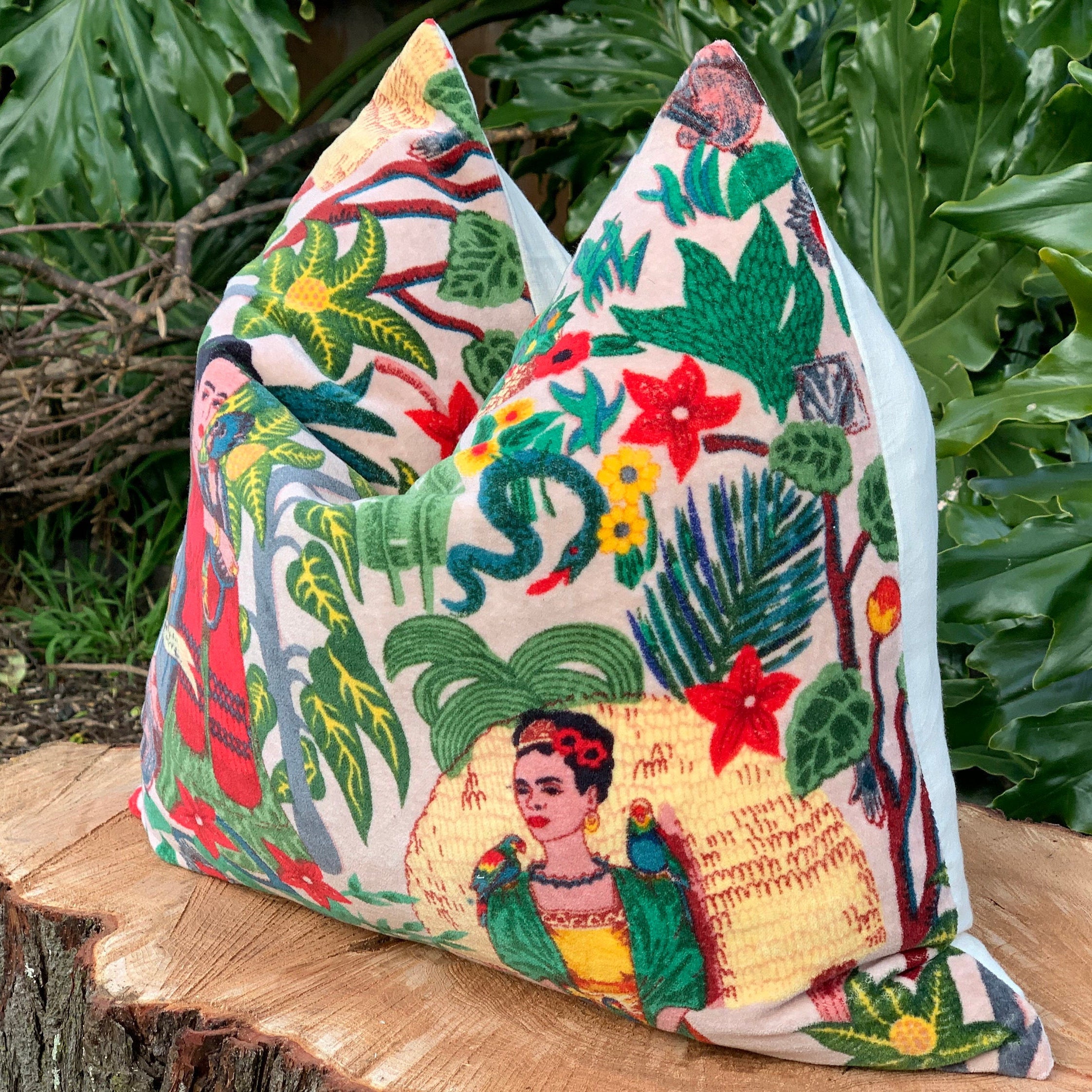 'Vivid Frida' 100% Cotton Velvet Cushion Cover