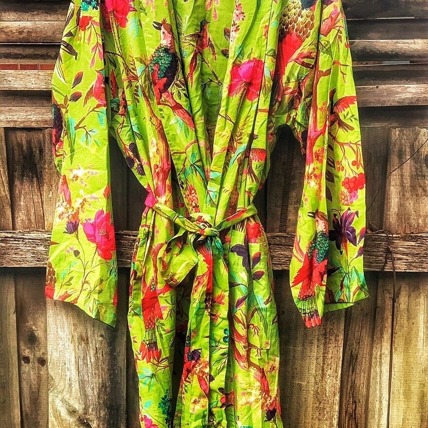 'Boho Birds' 100% Cotton Kimono Bathrobe