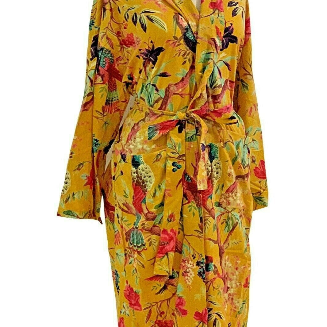 'Birds of Paradise' 100% Cotton Kimono Bathrobe