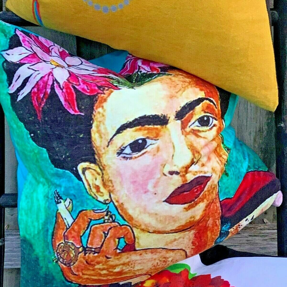 'Frida's Expressionist Oasis' 100% Cotton Velvet Cushion Cover