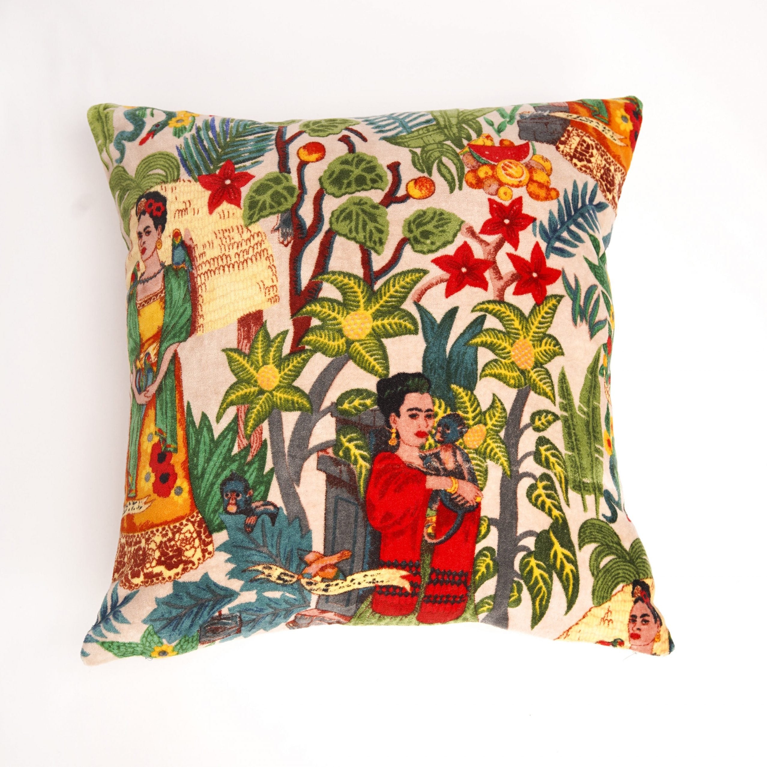Linen Connections Frida Kahlo Velvet Cushion Cover Frida's Garden Cushion Handmade Mexico Muertes Decorative Cushion 45*45cm