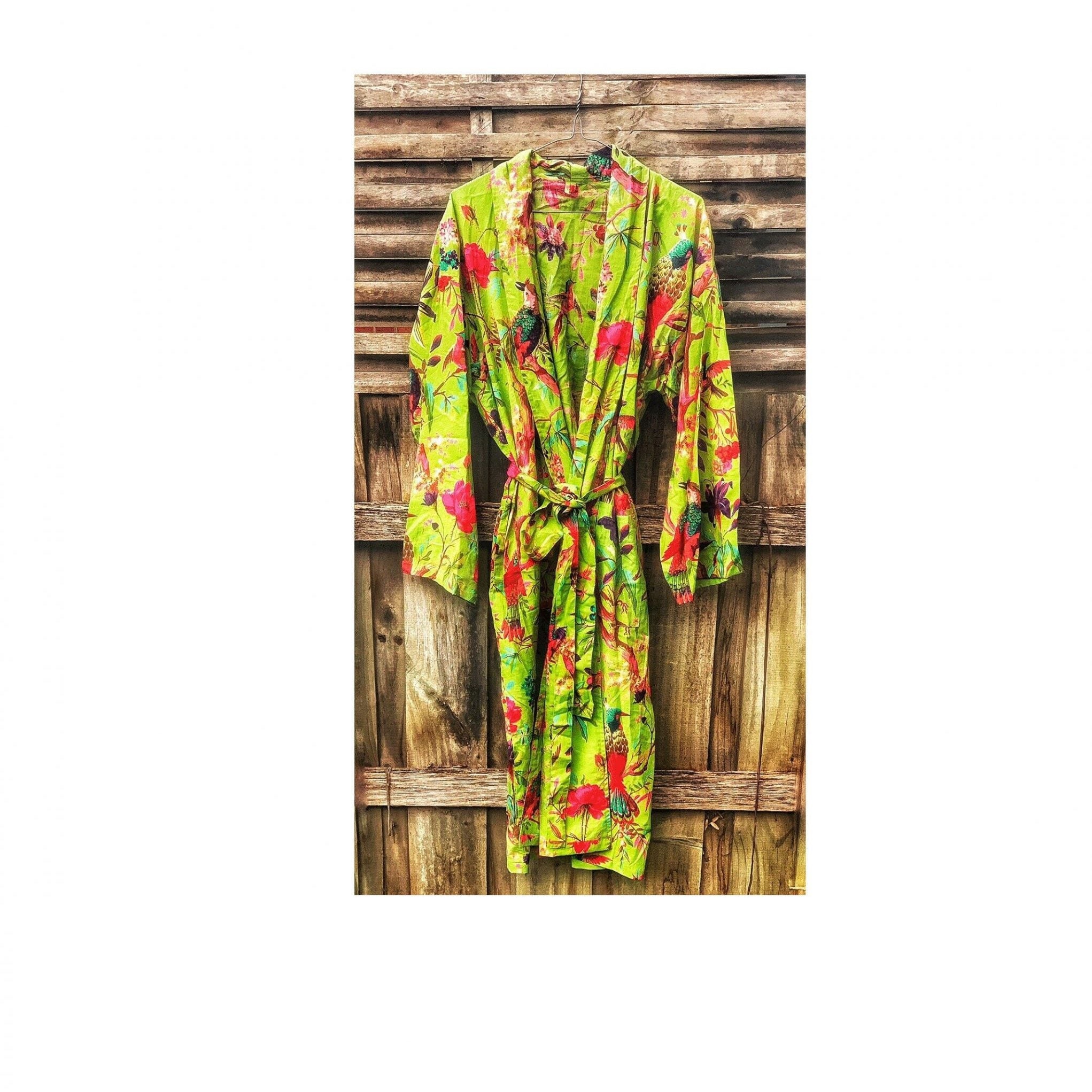 'Boho Birds' 100% Cotton Kimono Bathrobe