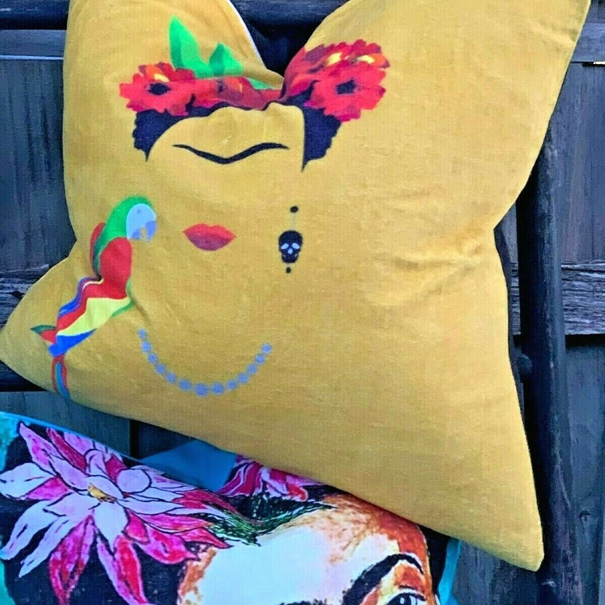 'Frida's Expressionist Oasis' 100% Cotton Velvet Cushion Cover