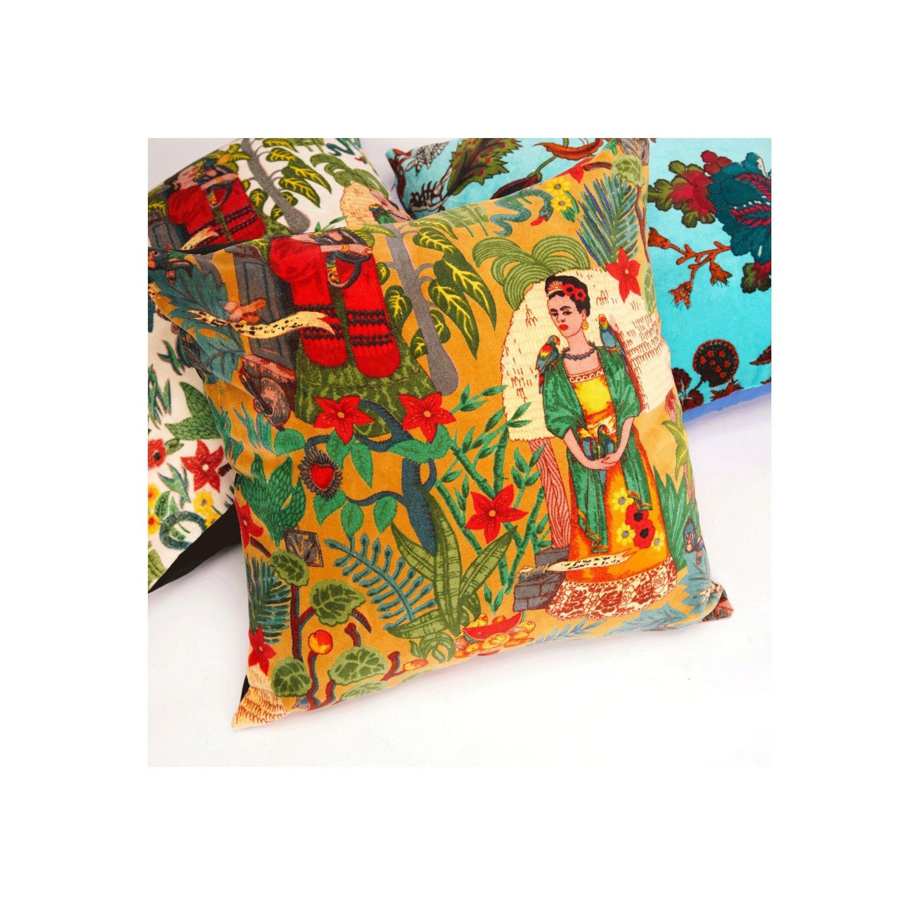'Bold and Beautiful Frida' 100% Cotton Velvet Cushion Cover