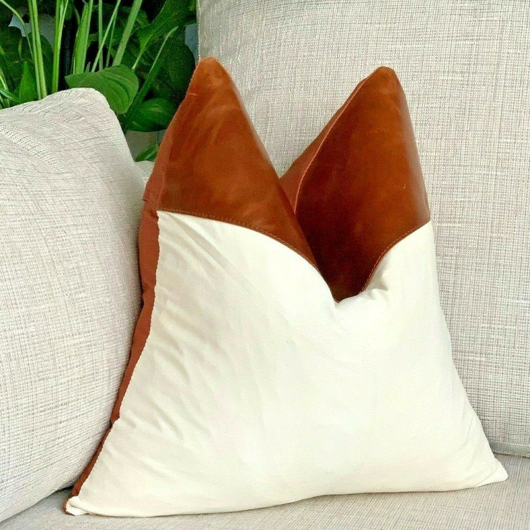 Melbourne Leather Co Genuine Leather Patchwork Cushion Cover Pillow Cover Leather Pillow Leather Cushion Vintage Leather Tan Pillow Cover