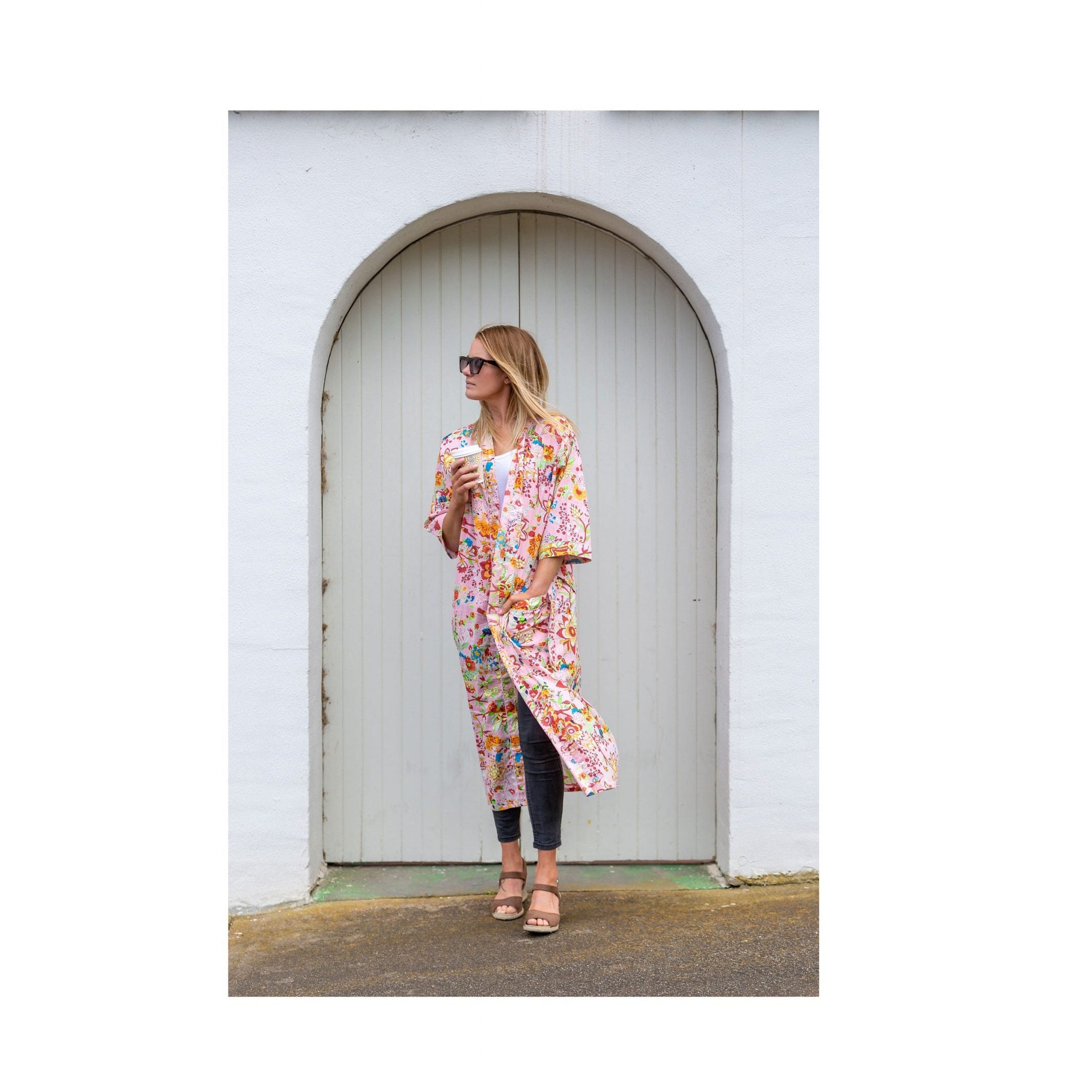 'Peachy Petals' Kimono' 100% Cotton Bathrobe