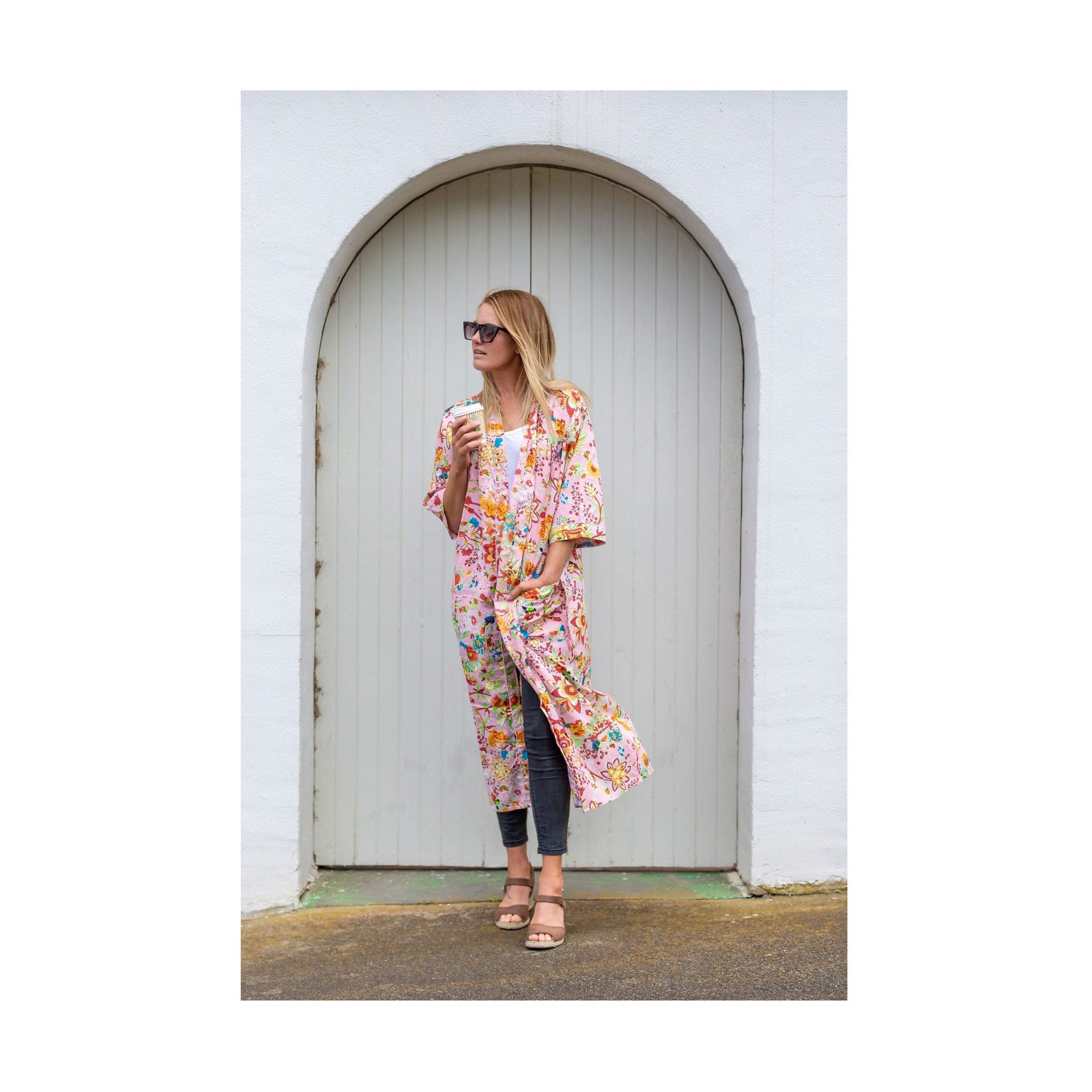'Peachy Petals' Kimono' 100% Cotton Bathrobe