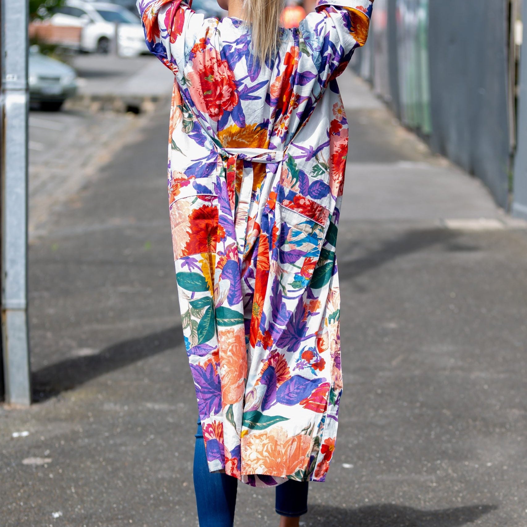 'Bright Blanche Blooms' Kimono' 100% Cotton Bathrobe