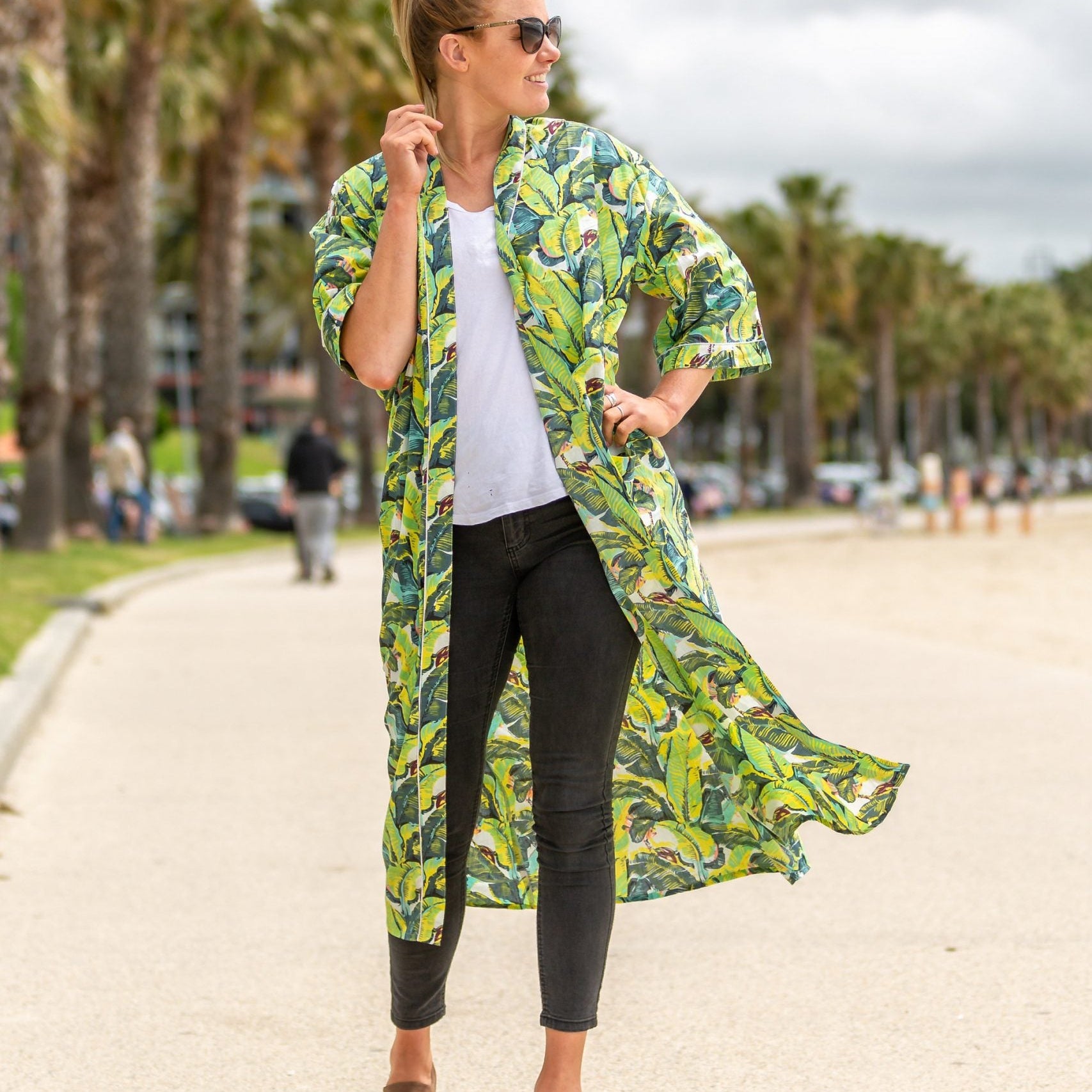 'Jade Jungle' Kimono 100% Cotton Bathrobe