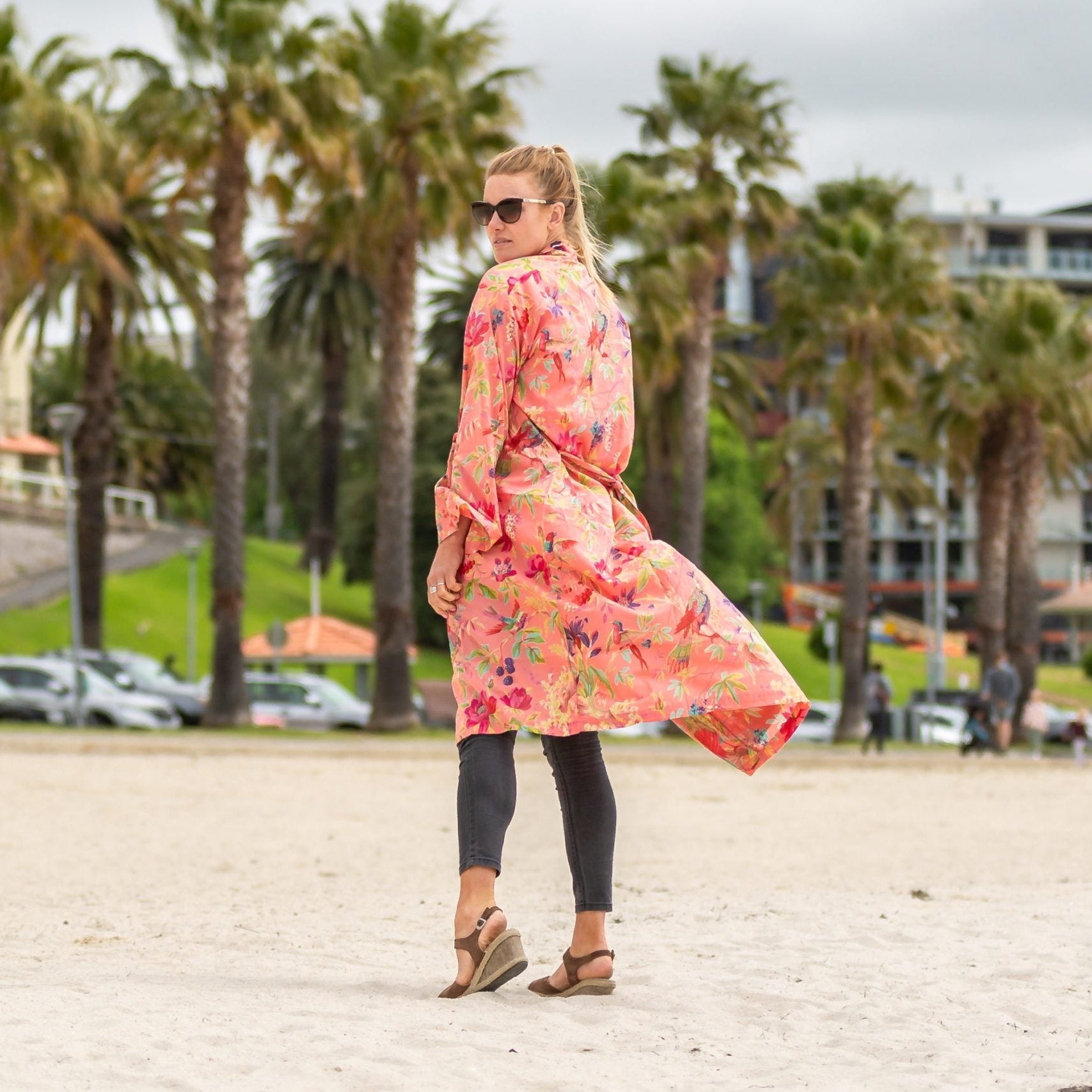 'Crimson Birdsong' Kimono' 100% Cotton Bathrobe