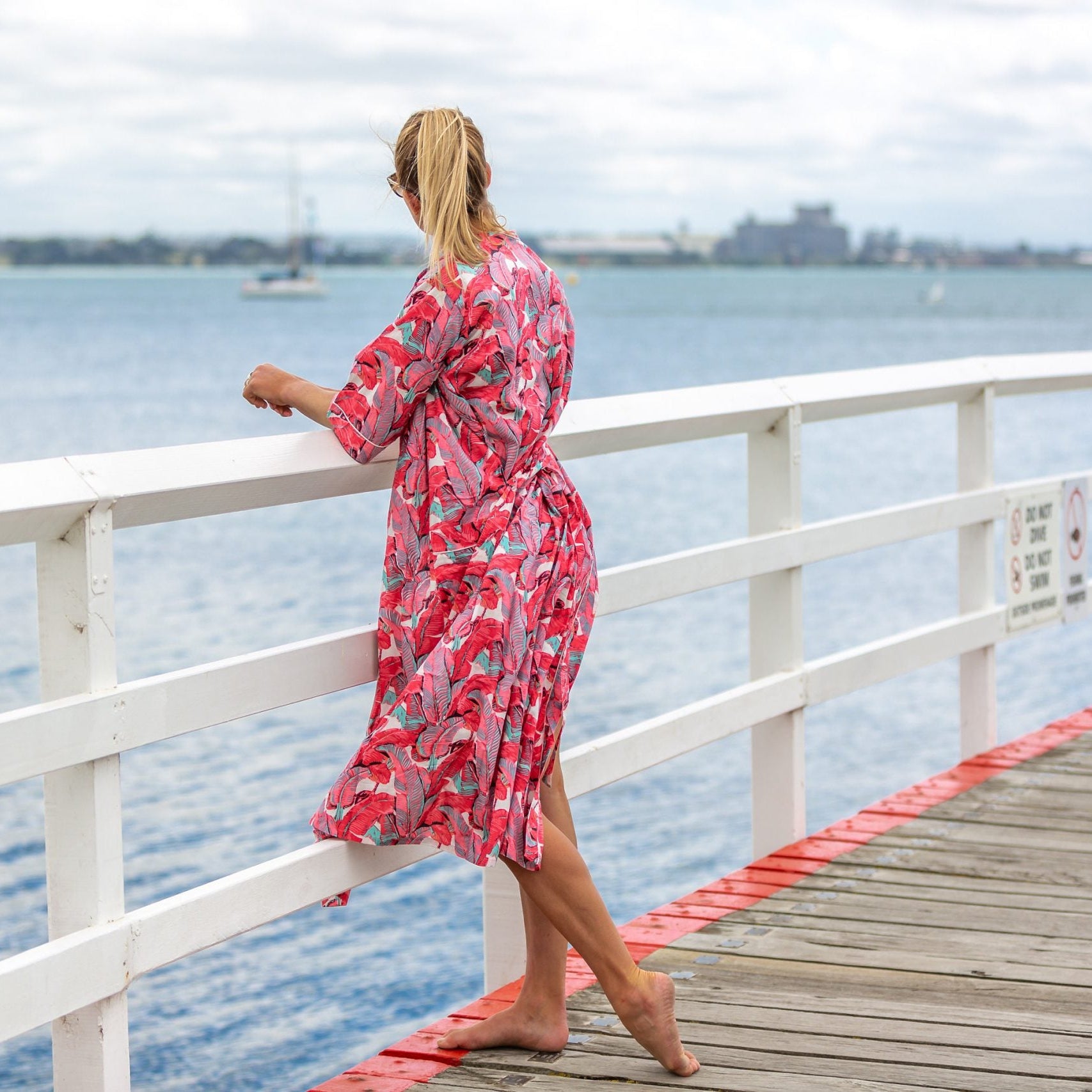 'Melon Flora' Kimono' 100% Cotton Bathrobe