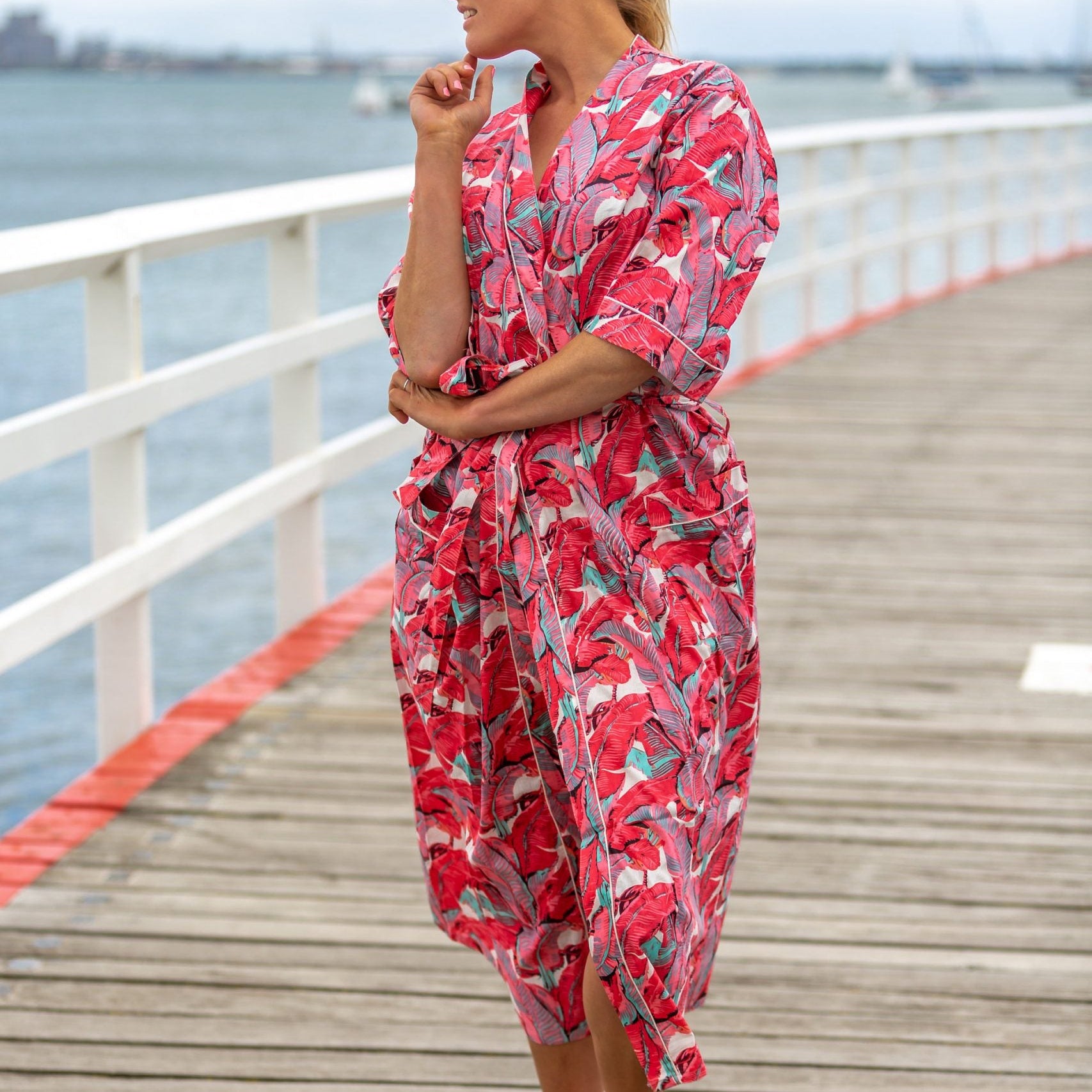 'Melon Flora' Kimono' 100% Cotton Bathrobe