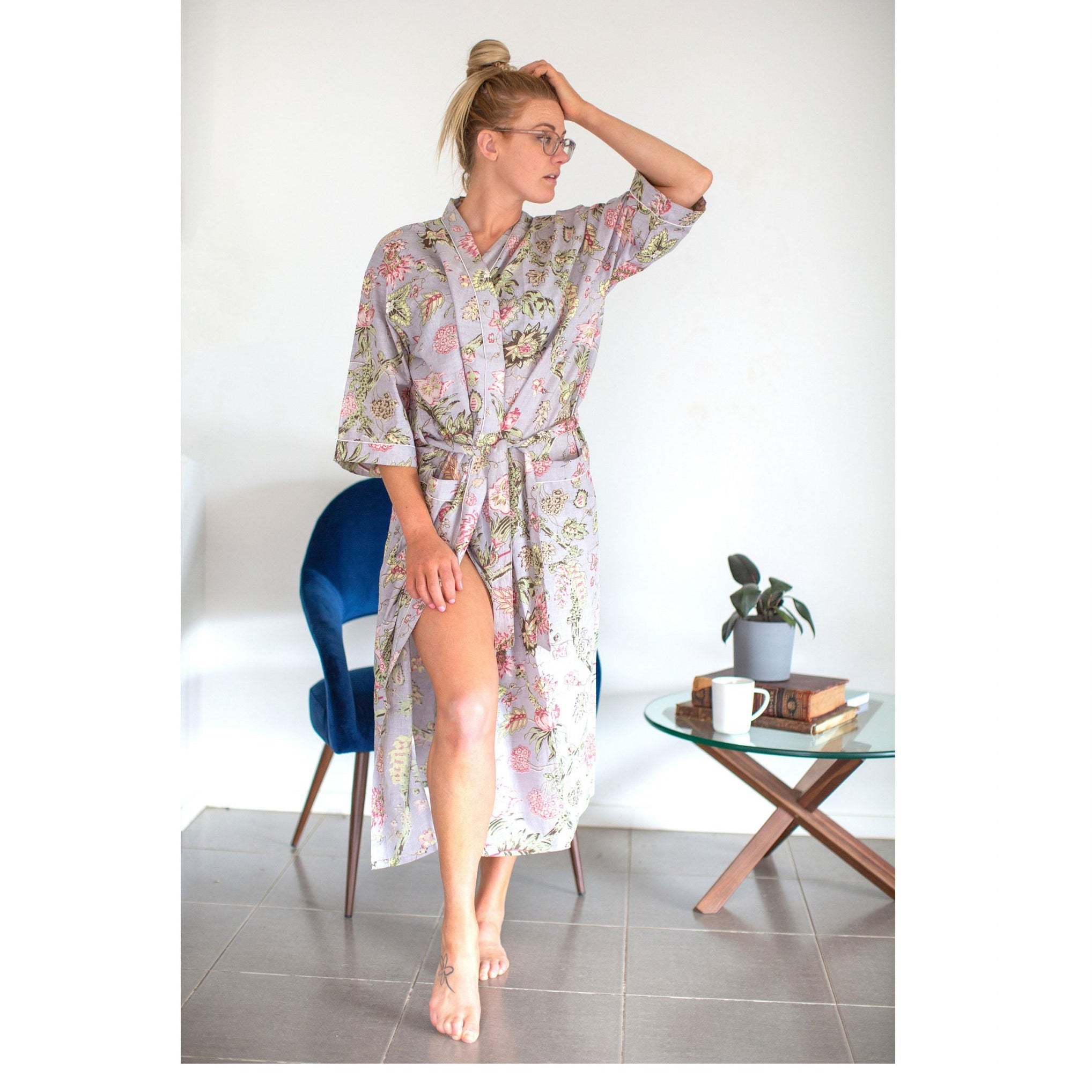 'Ficifolia' Kimono 100% Cotton Bathrobe