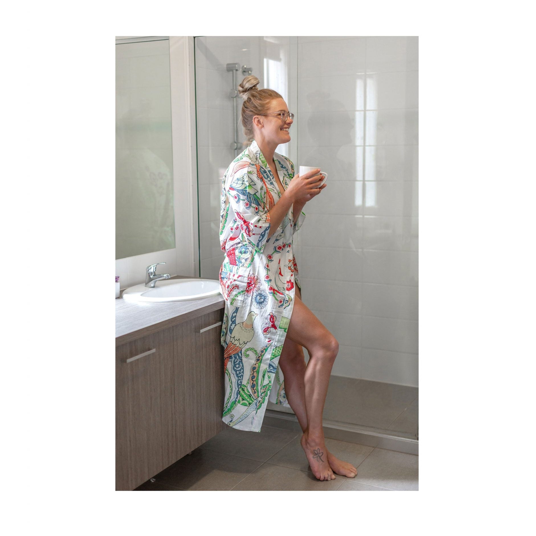 'Paradise Plumage' Kimono' 100% Cotton Bathrobe