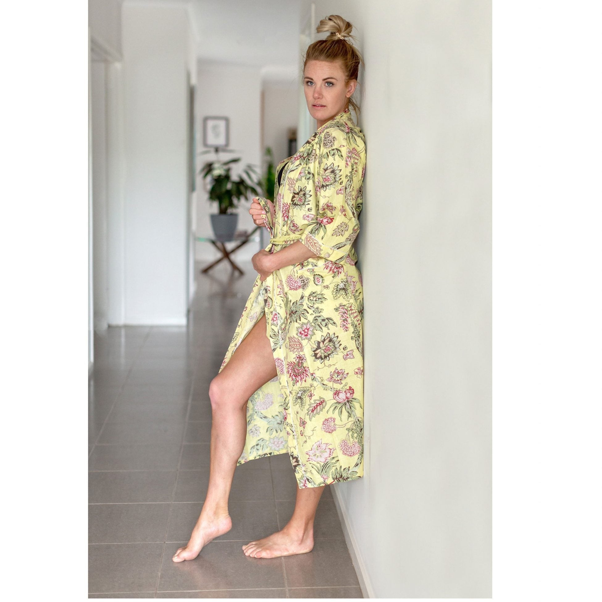 'Golden Warratah' Kimono' 100% Cotton Bathrobe