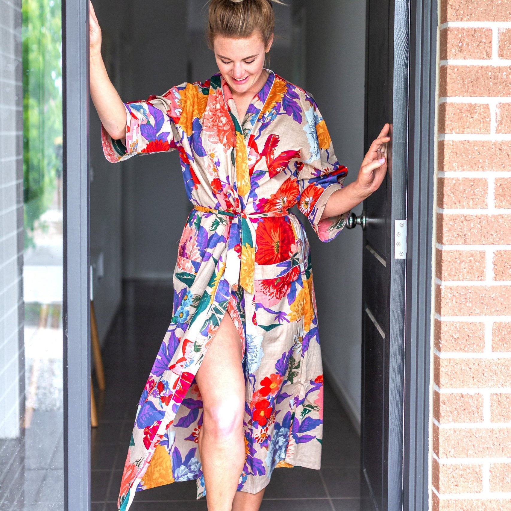 'Morning Bloom' Kimono' 100% Cotton Bathrobe