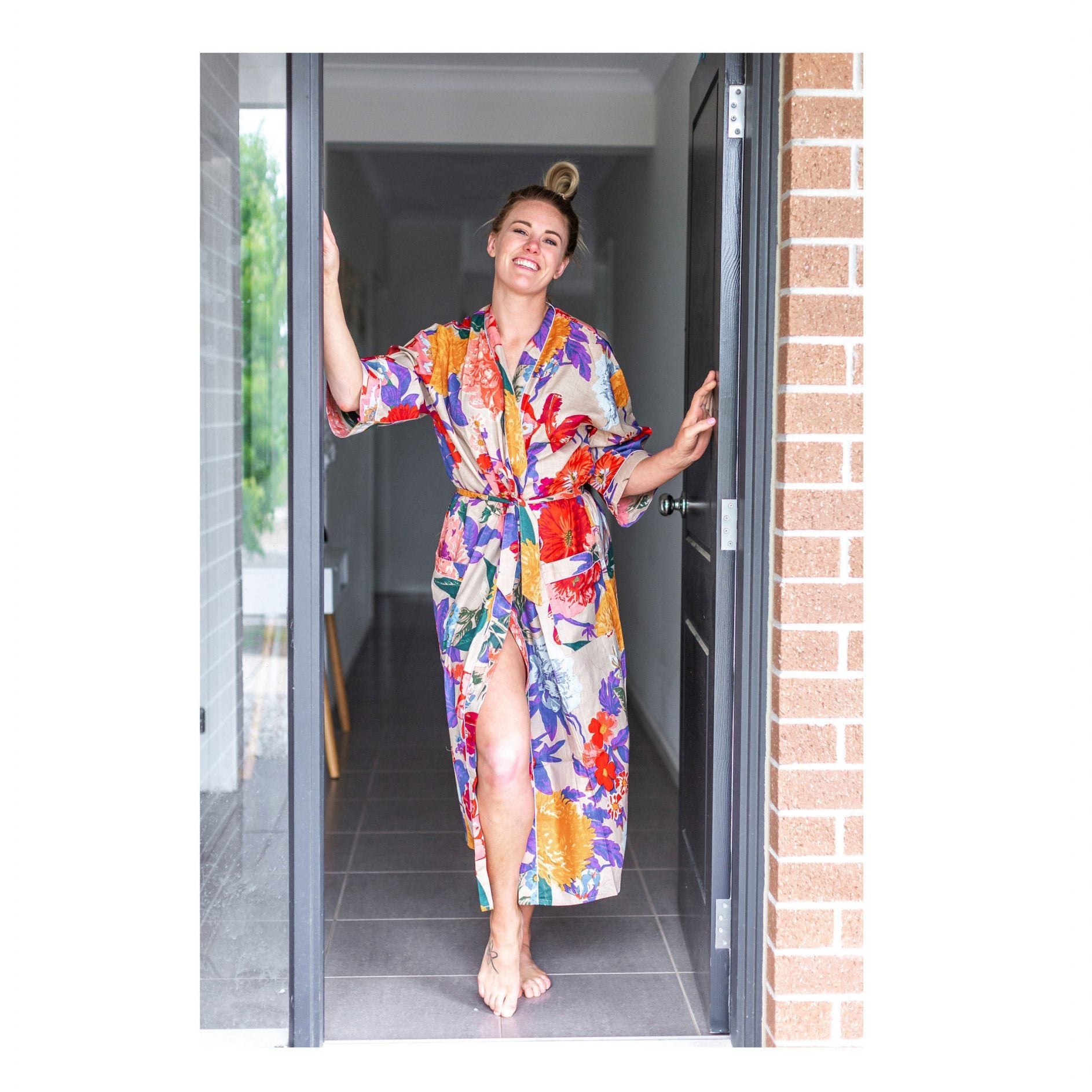 'Morning Bloom' Kimono' 100% Cotton Bathrobe