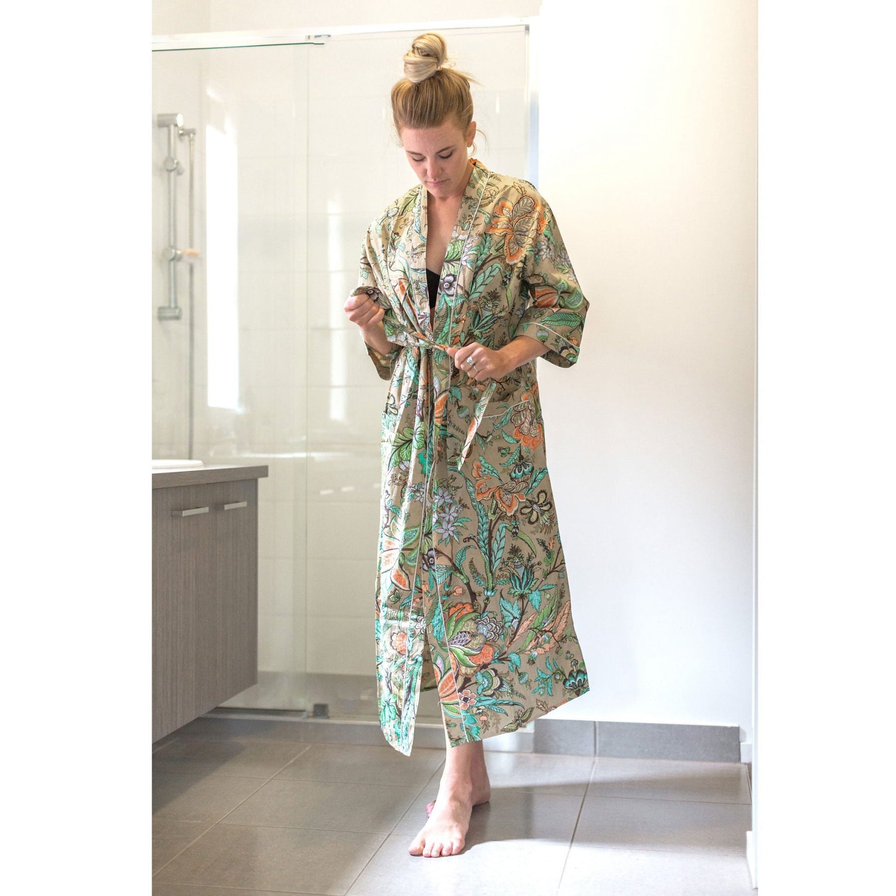 'Serenity Garden' Kimono' 100% Cotton Bathrobe