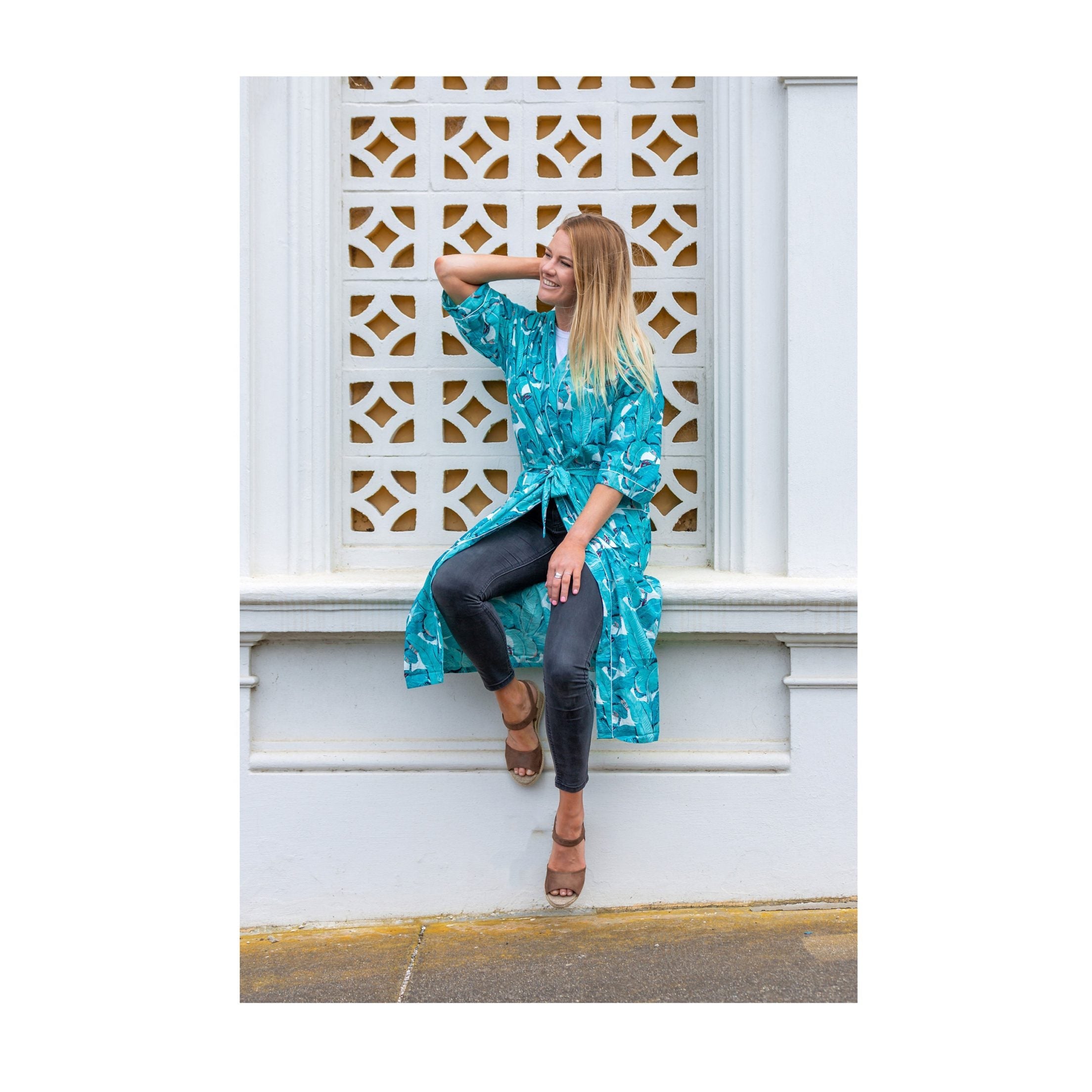 'Aqua Jade Jungle' 100% Cotton Bathrobe